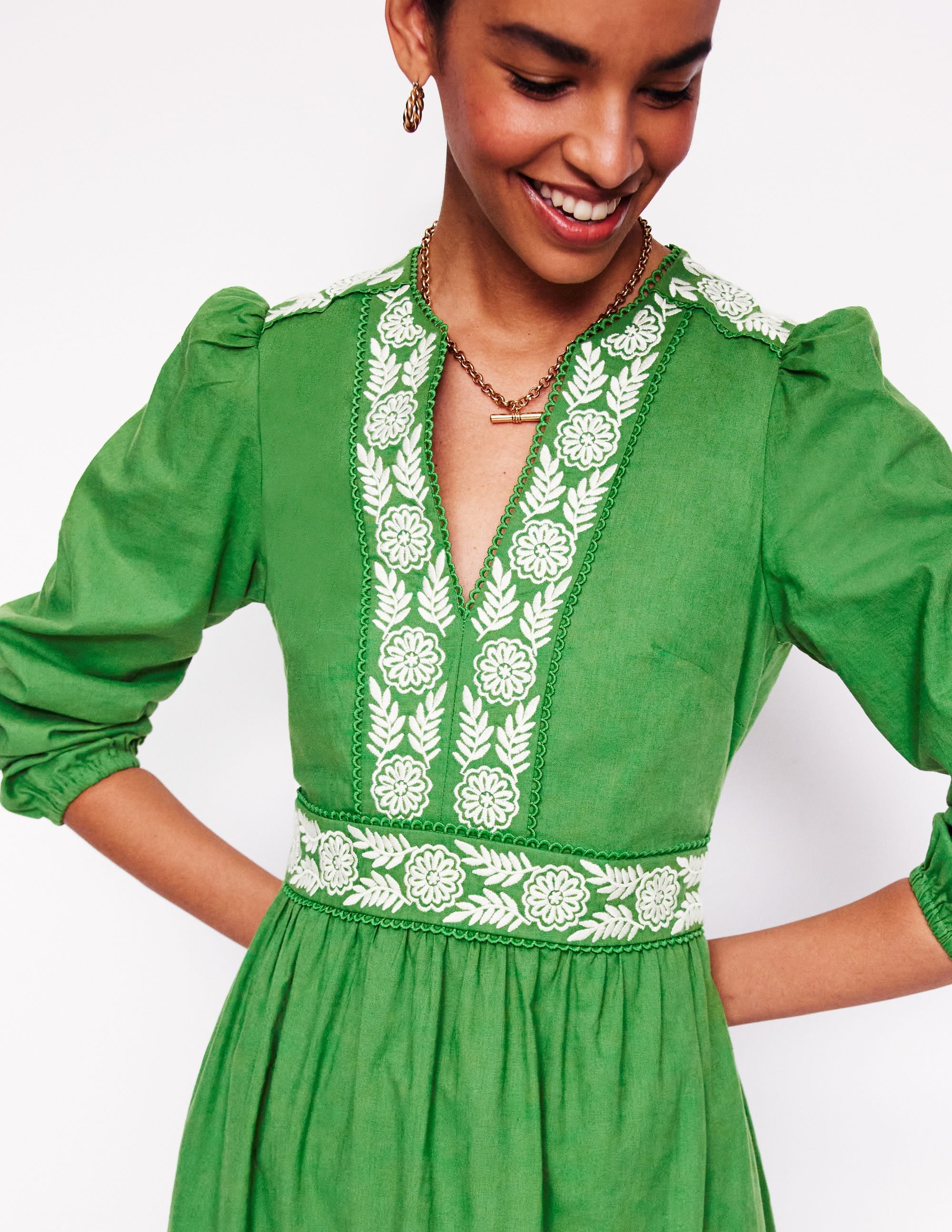 Violet Linen Blend Midi Dress-Paradise Green - Image 2