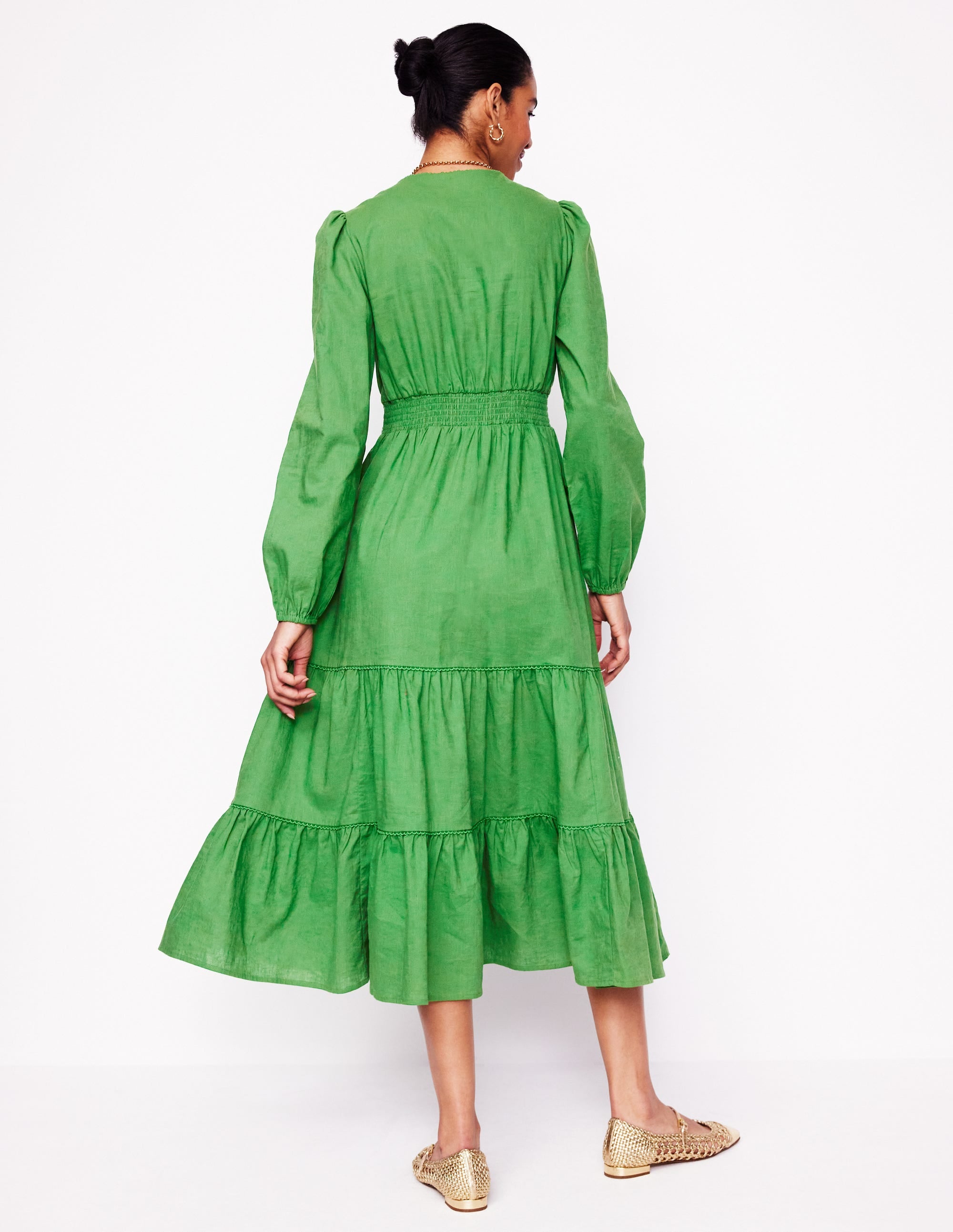 Violet Linen Blend Midi Dress-Paradise Green - Image 3