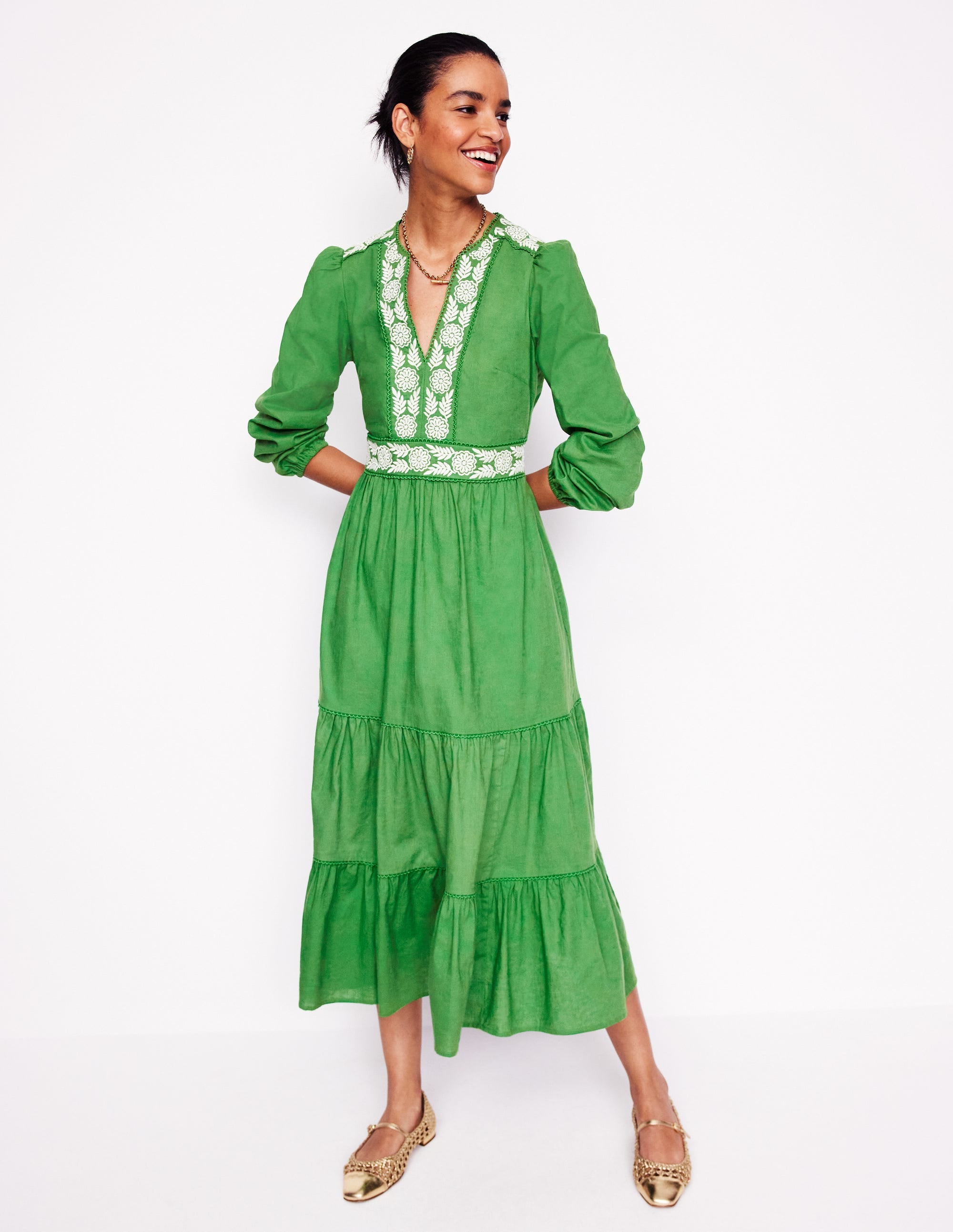 Violet Linen Blend Midi Dress-Paradise Green - Image 4