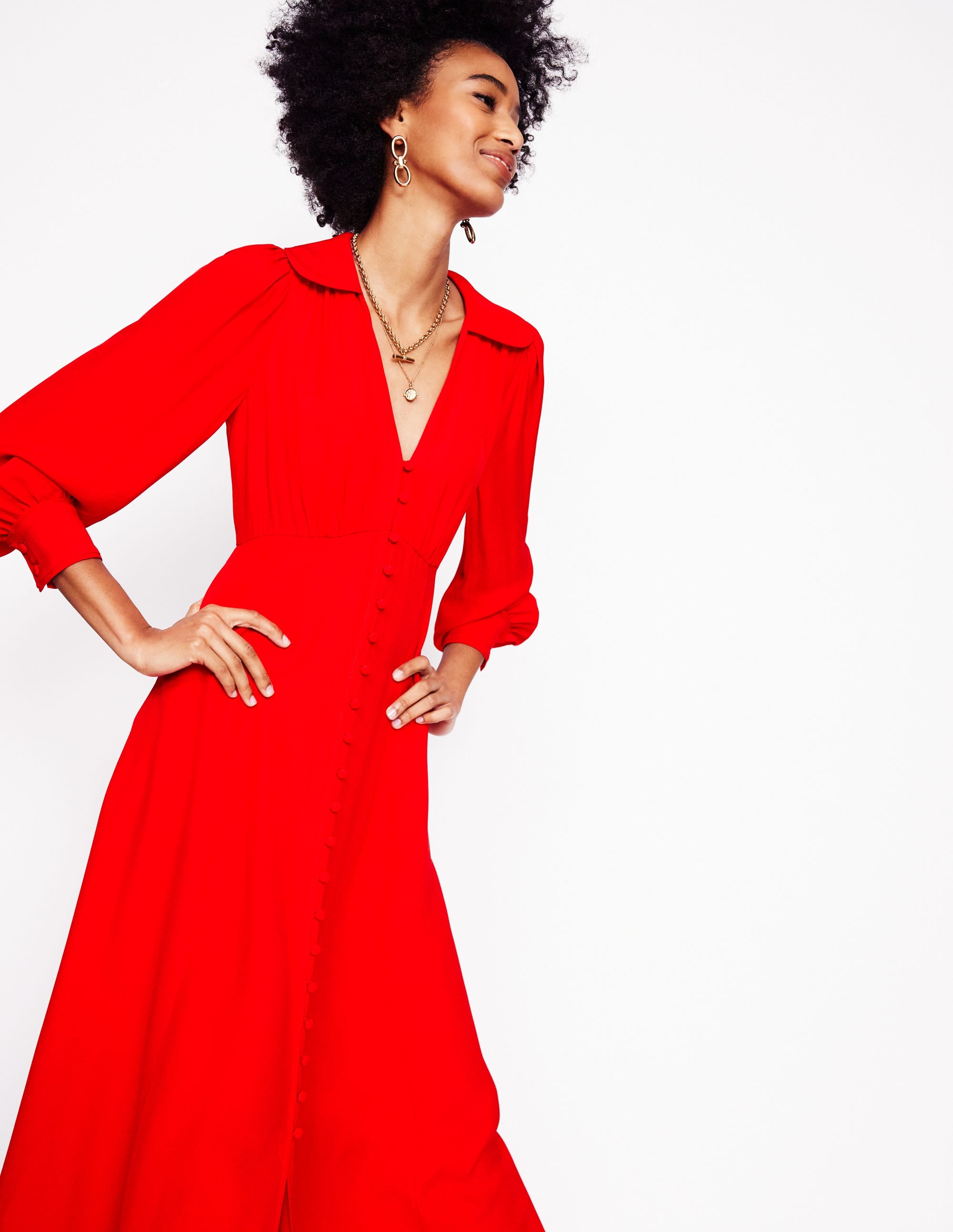 Scalloped Collar Tea Dress-Poppy Red - Image 1