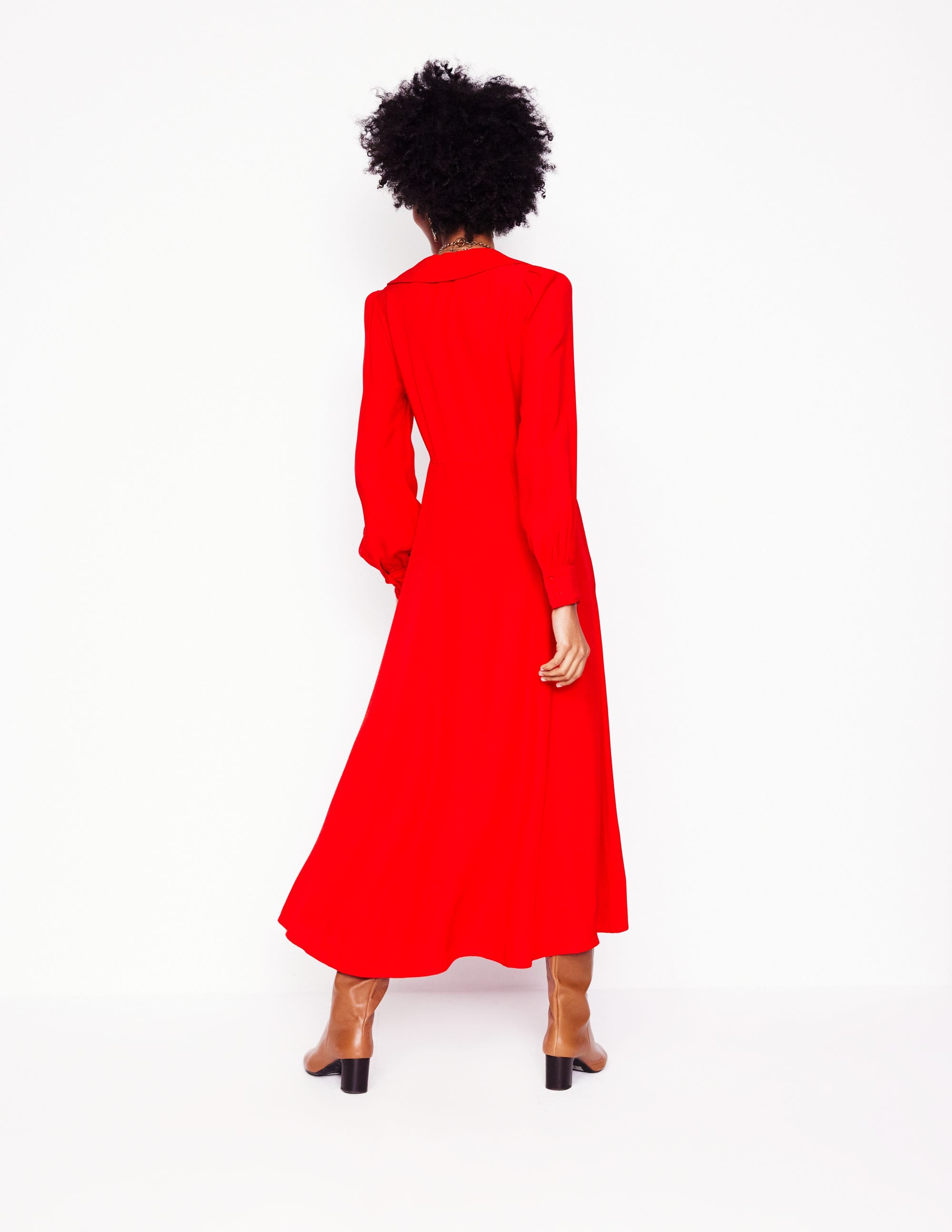 Scalloped Collar Tea Dress-Poppy Red - Image 3