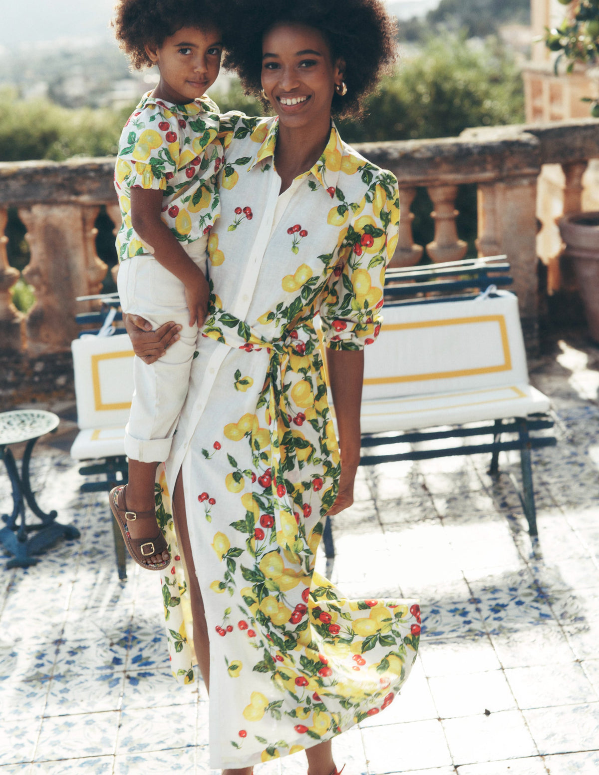 Clara Linen Blend Shirt Dress-Ivory, Cherries and Lemons - Image 2