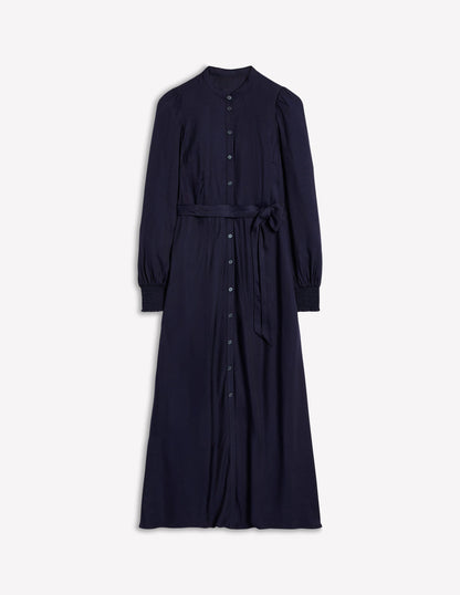 Ruby Collarless Shirt Dress-Navy