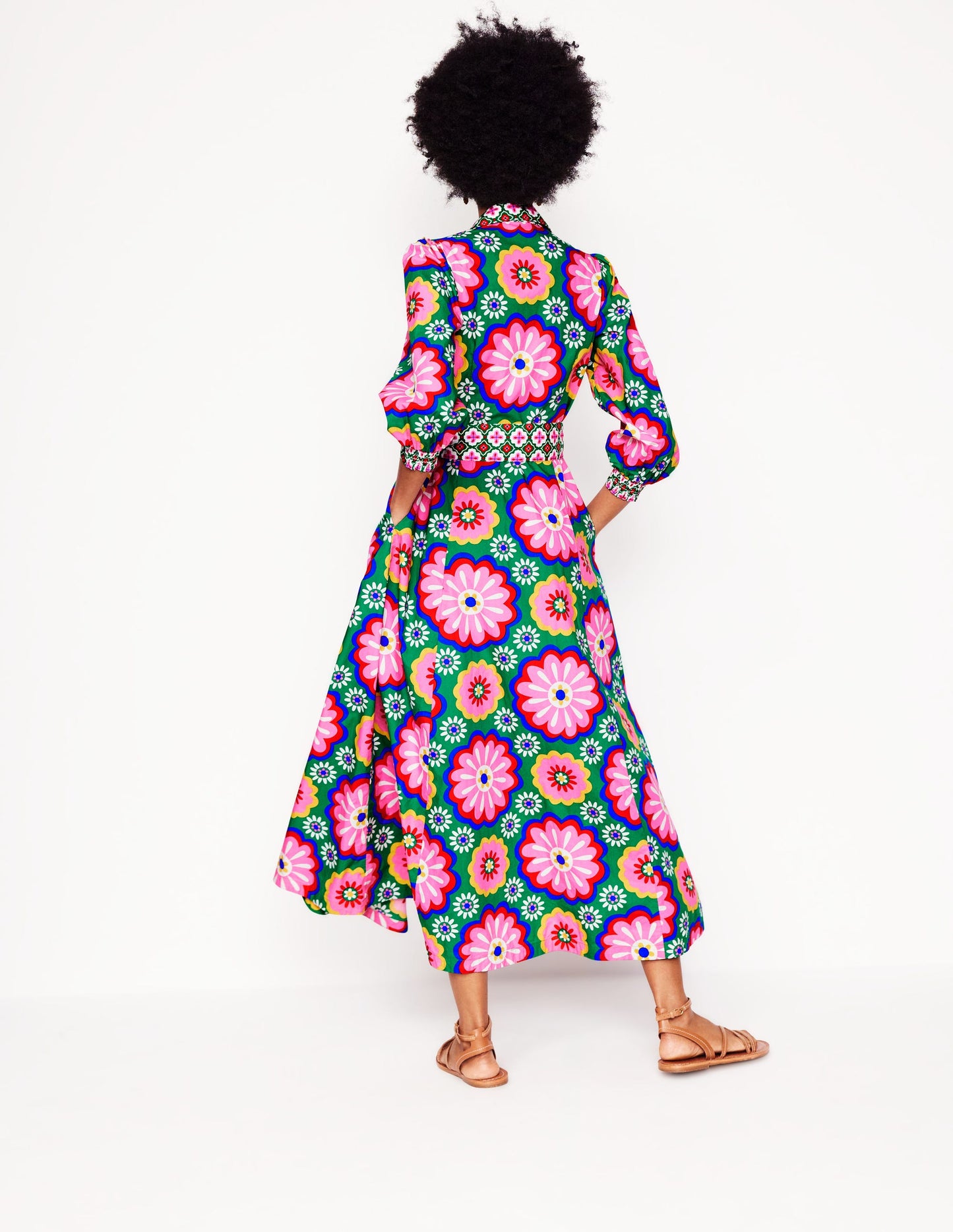 Clara Cotton Shirt Dress-Multi, Flower Tile