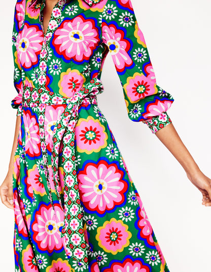 Clara Cotton Shirt Dress-Multi, Flower Tile