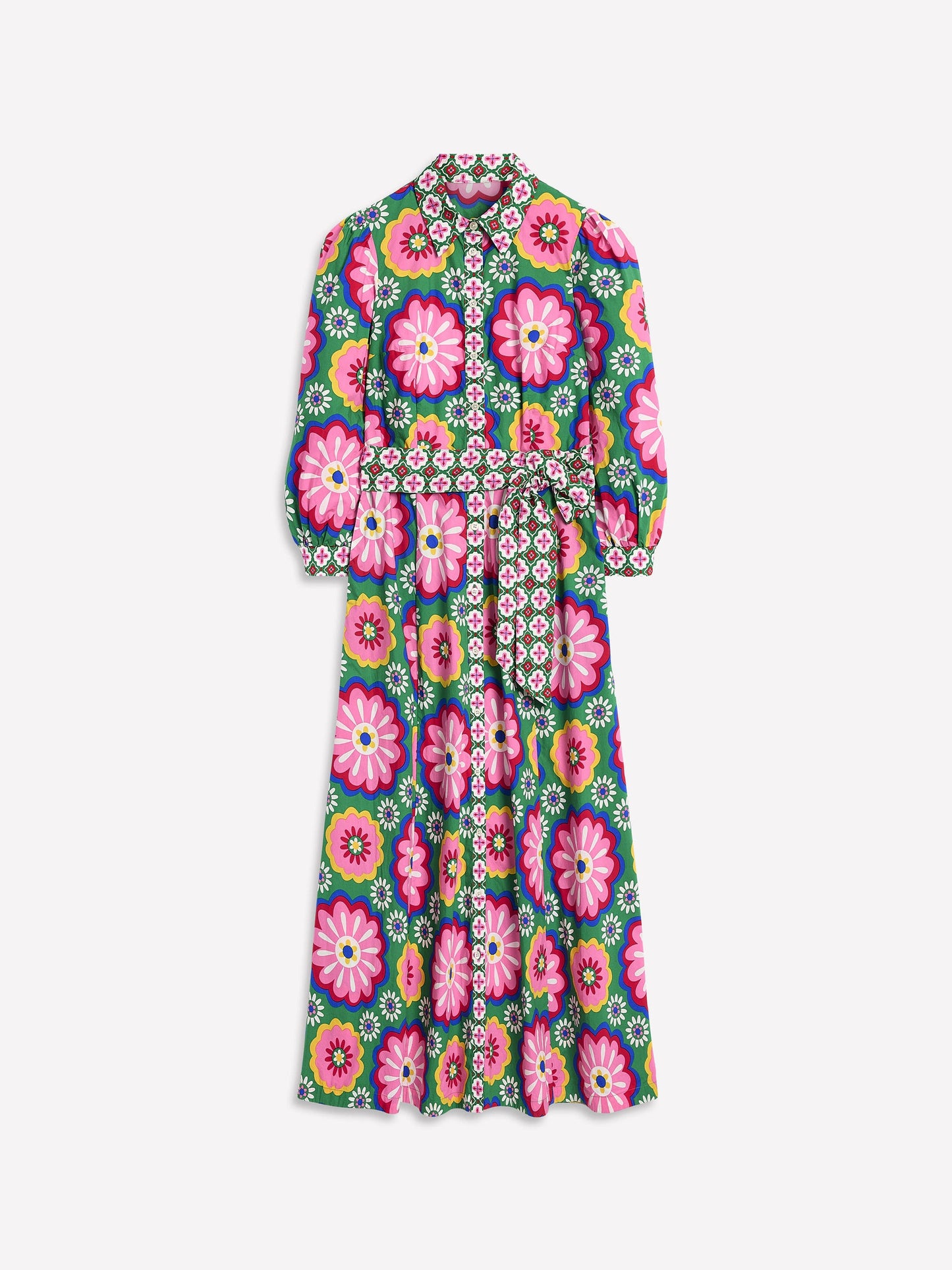 Clara Cotton Shirt Dress-Multi, Flower Tile