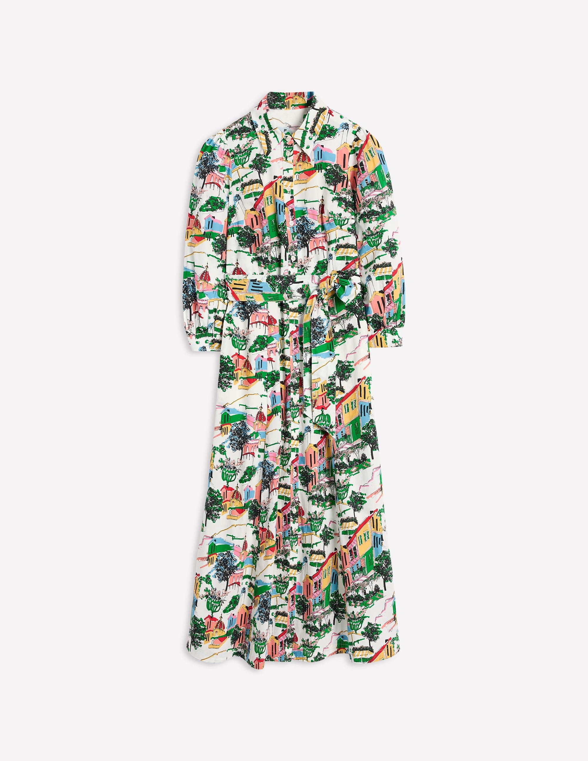 Clara Cotton Shirt Dress-Multi, Painted Village - Image 6