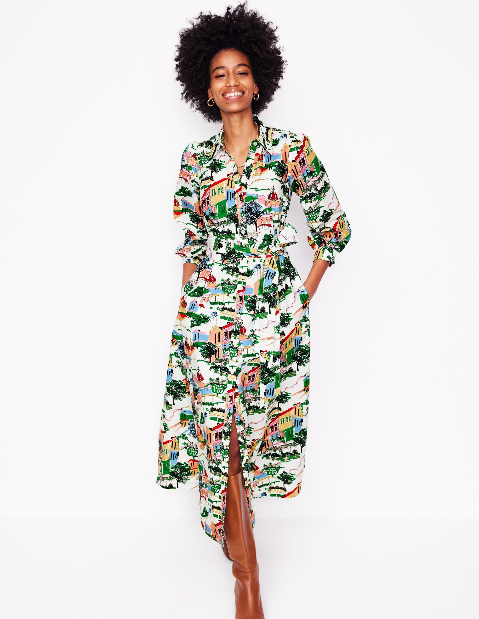 Clara Cotton Shirt Dress-Multi, Painted Village - Image 1