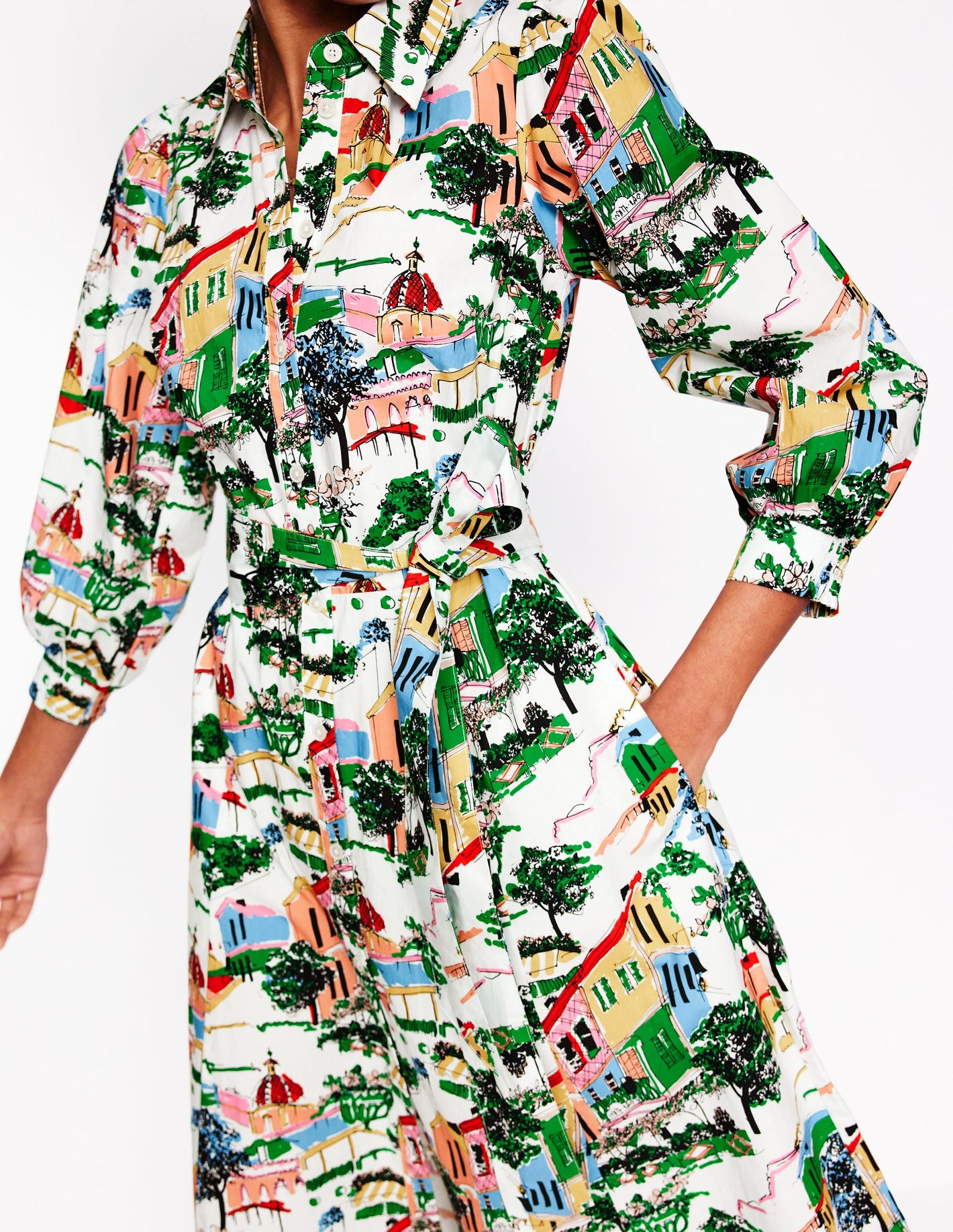 Clara Cotton Shirt Dress-Multi, Painted Village