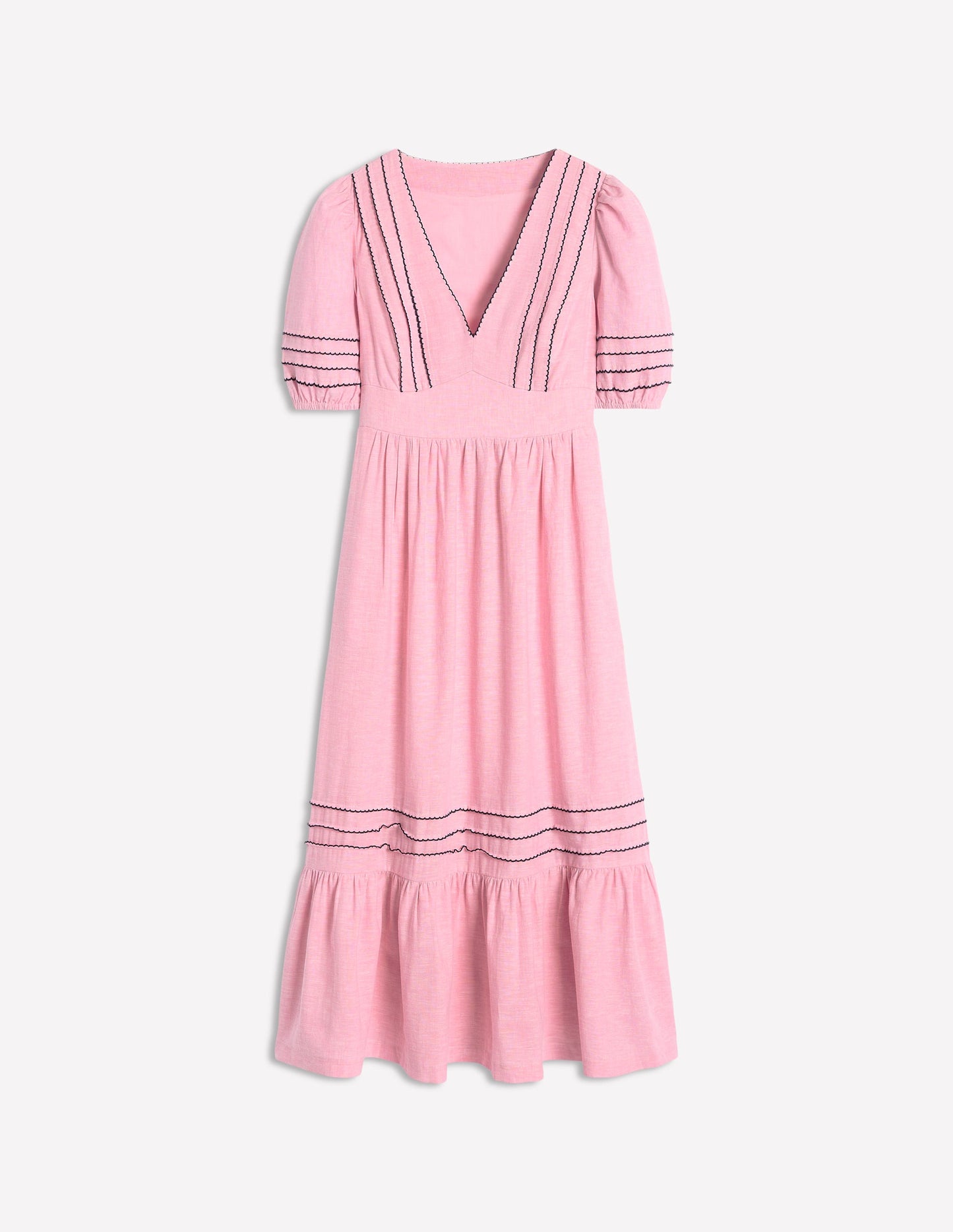 Smocked Waist Linen Dress-Meadowsweet Pink