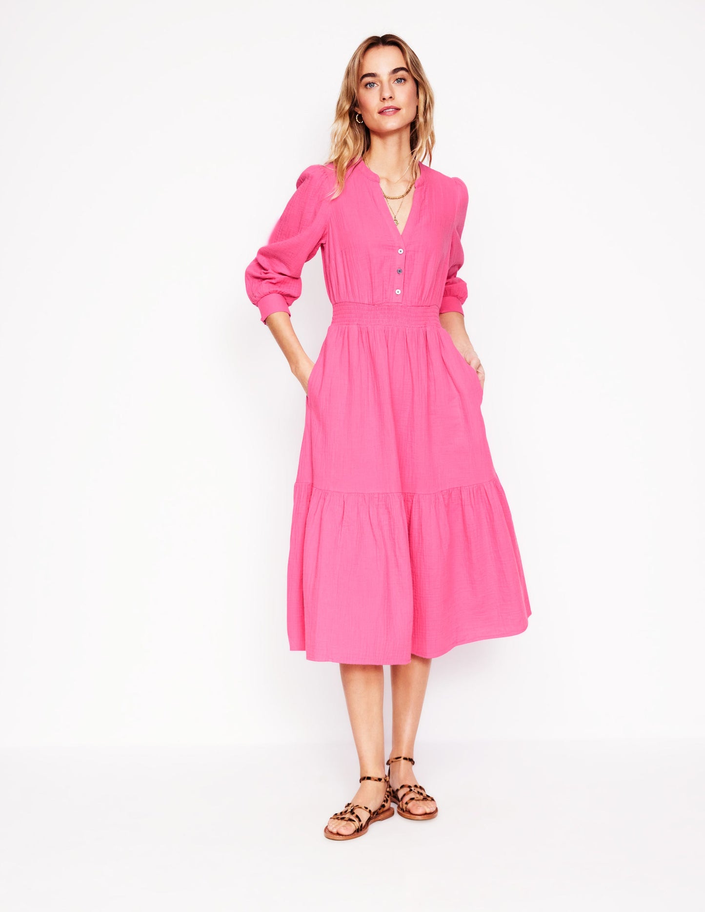 Elena Double Cloth Midi Dress-Sorbet Pink