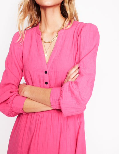 Elena Double Cloth Midi Dress-Sorbet Pink