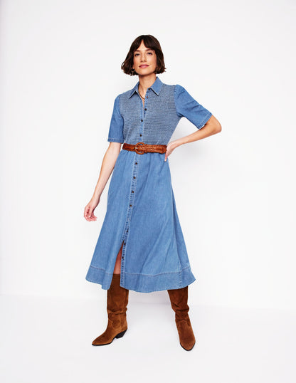 Amber Denim Midi Dress-Light Vintage Denim