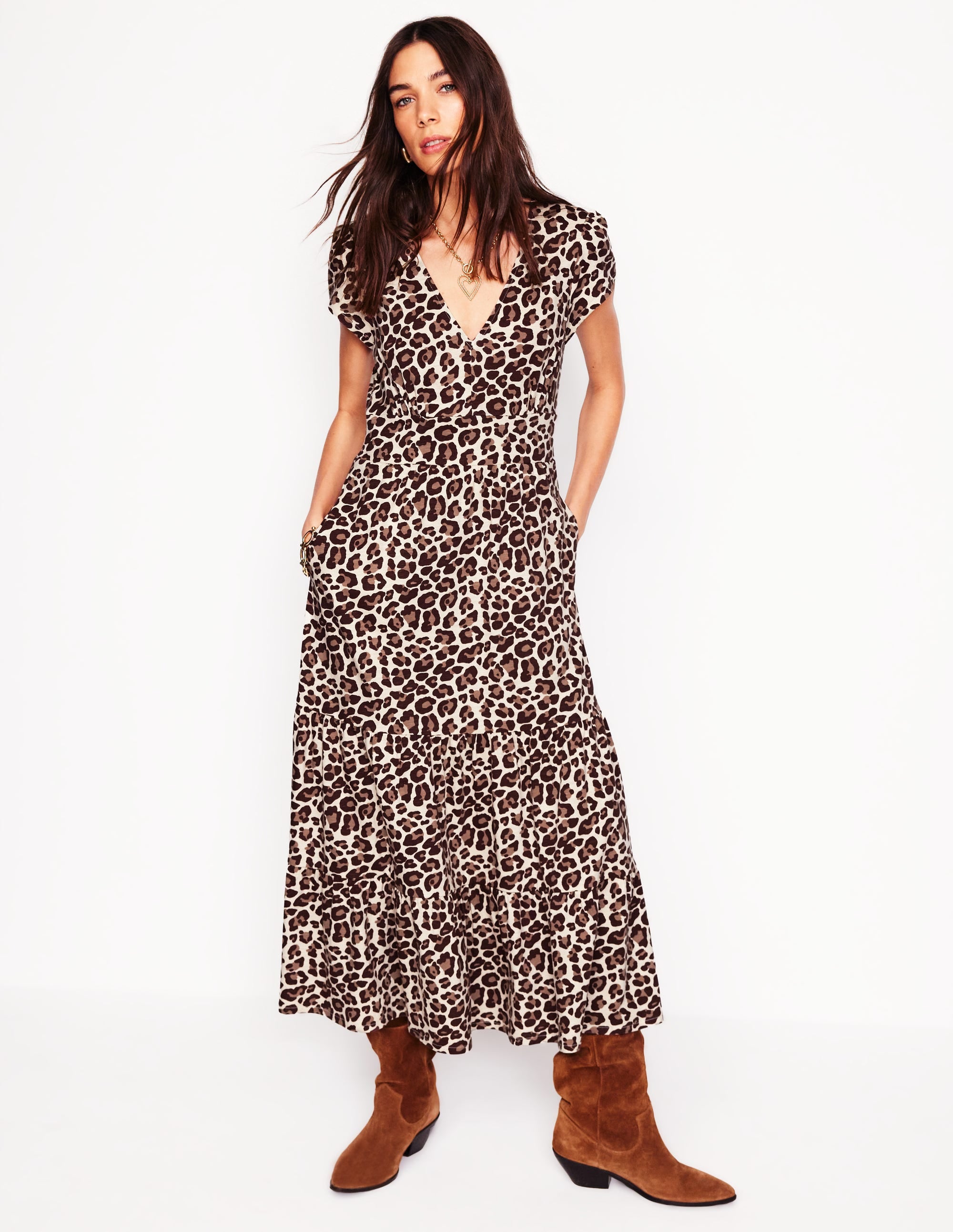 Eloise Tiered Jersey Dress-Cheetah Pop - Image 1