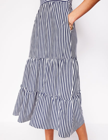 Eloise Tiered Jersey Dress-French Navy and Ivory Stripe