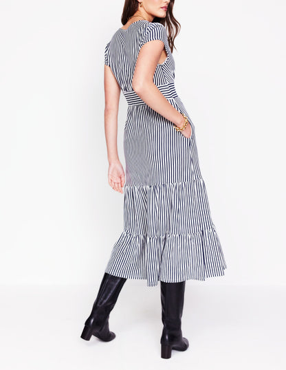 Eloise Tiered Jersey Dress-French Navy and Ivory Stripe