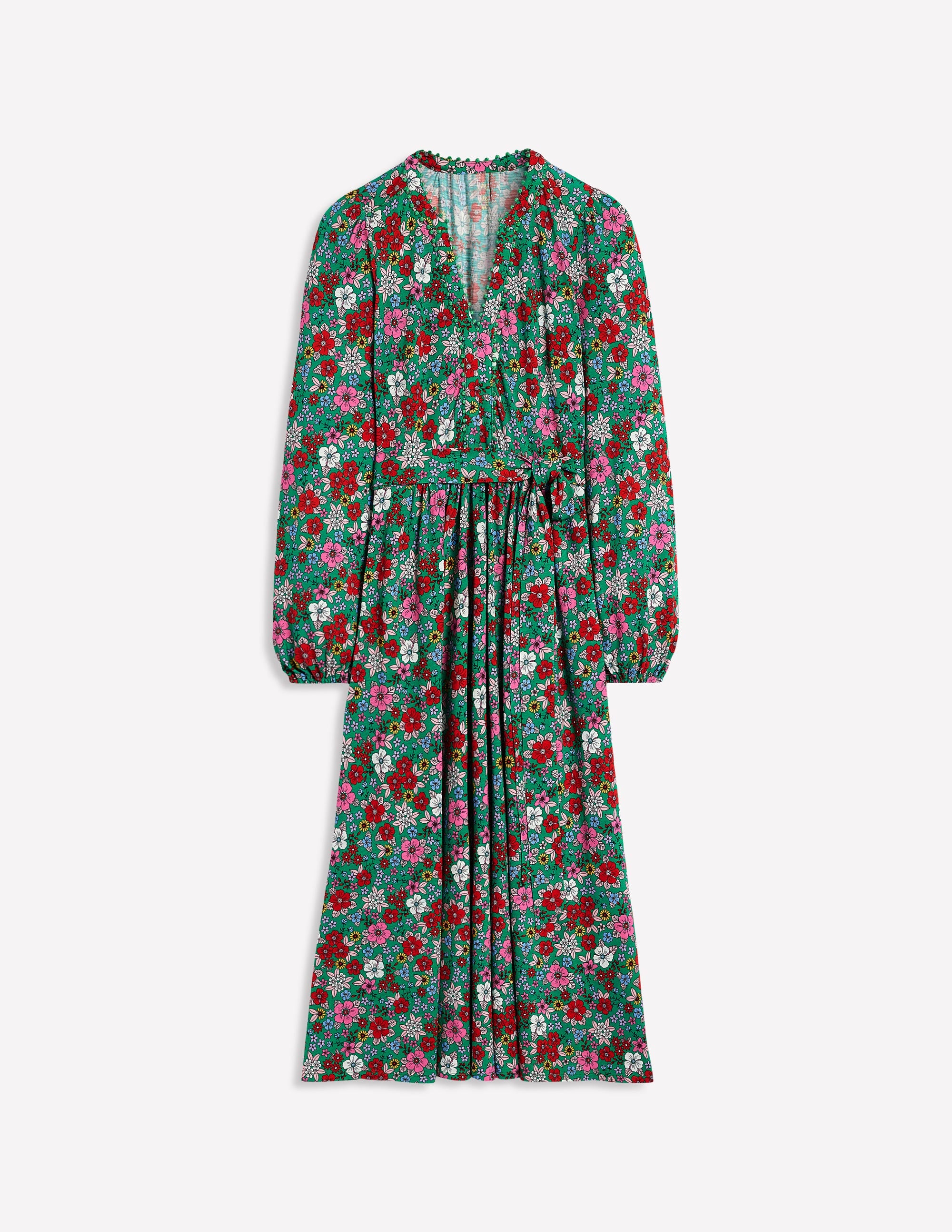 Maeve Trim Jersey Midi Dress-Rich Emerald, Blossom Scatter - Image 5