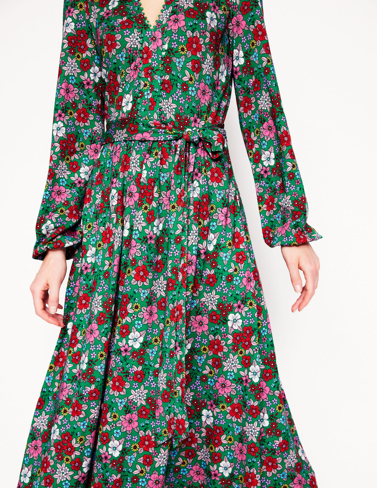 Maeve Trim Jersey Midi Dress-Rich Emerald, Blossom Scatter - Image 2