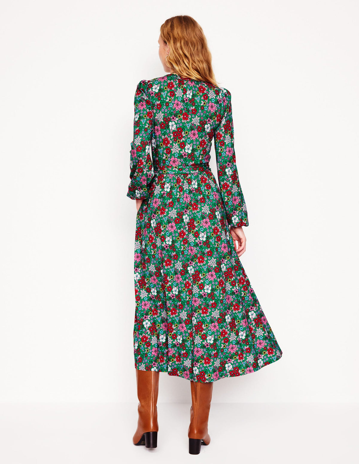 Maeve Trim Jersey Midi Dress-Rich Emerald, Blossom Scatter - Image 3