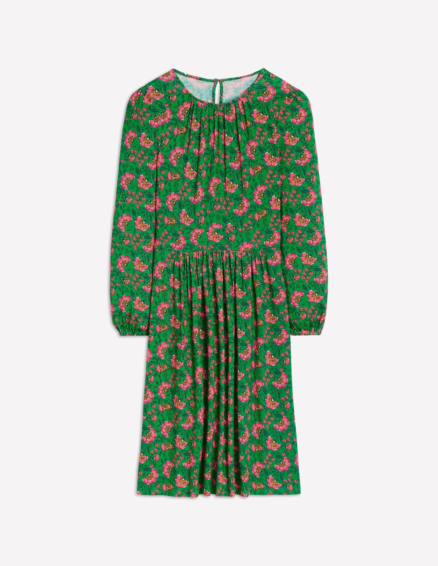 Alexandra Blouson Jersey Dress-Iguana Green, Decorative Vine