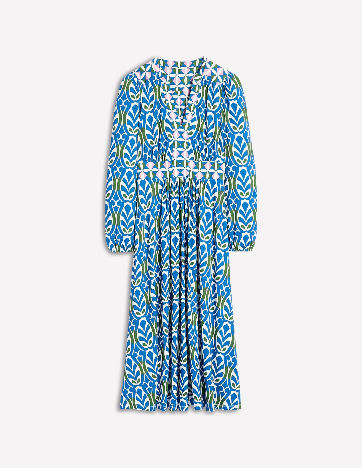 Lily Long Sleeve Midi Dress-Gallery Blue, Leaf Terrace