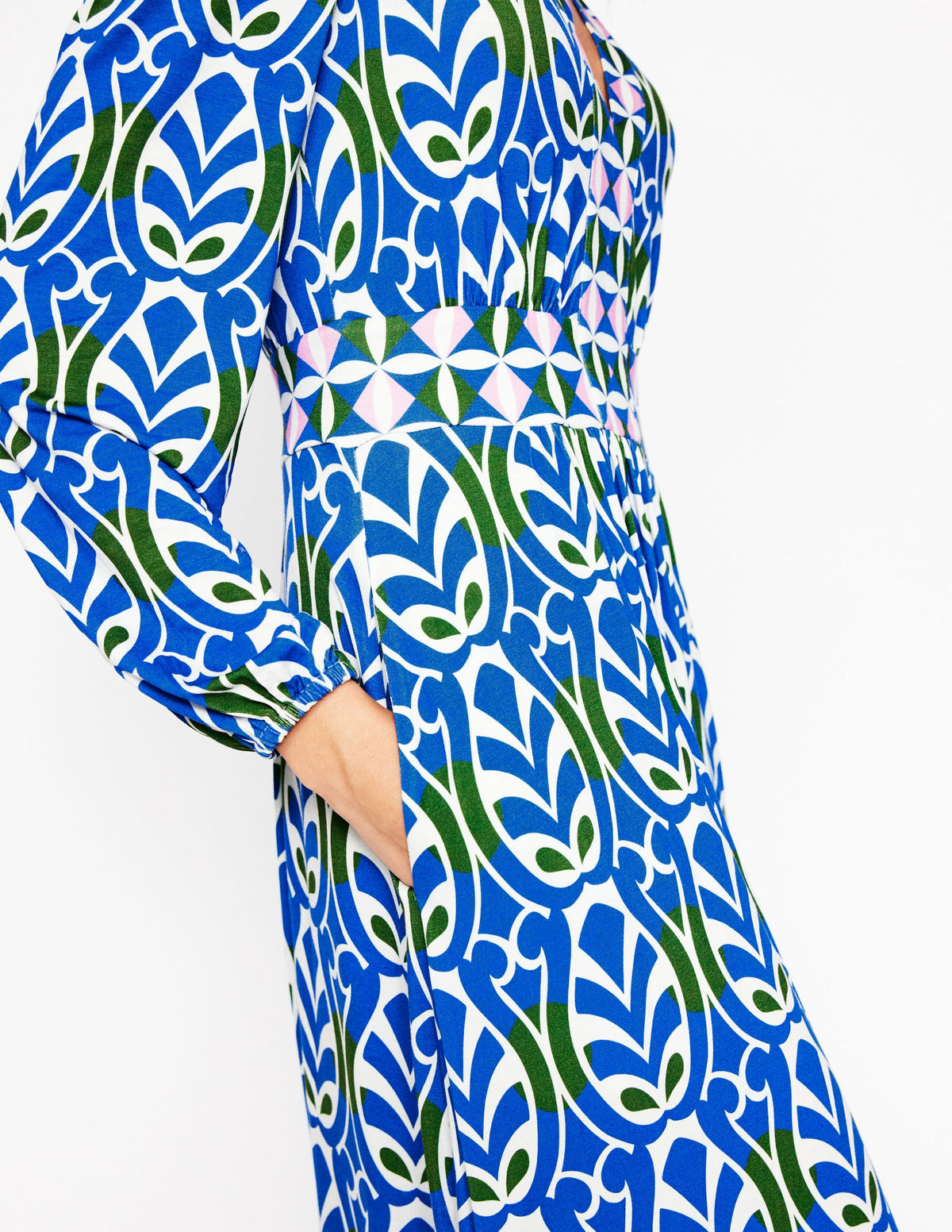 Lily Long Sleeve Midi Dress-Gallery Blue, Leaf Terrace - Image 2