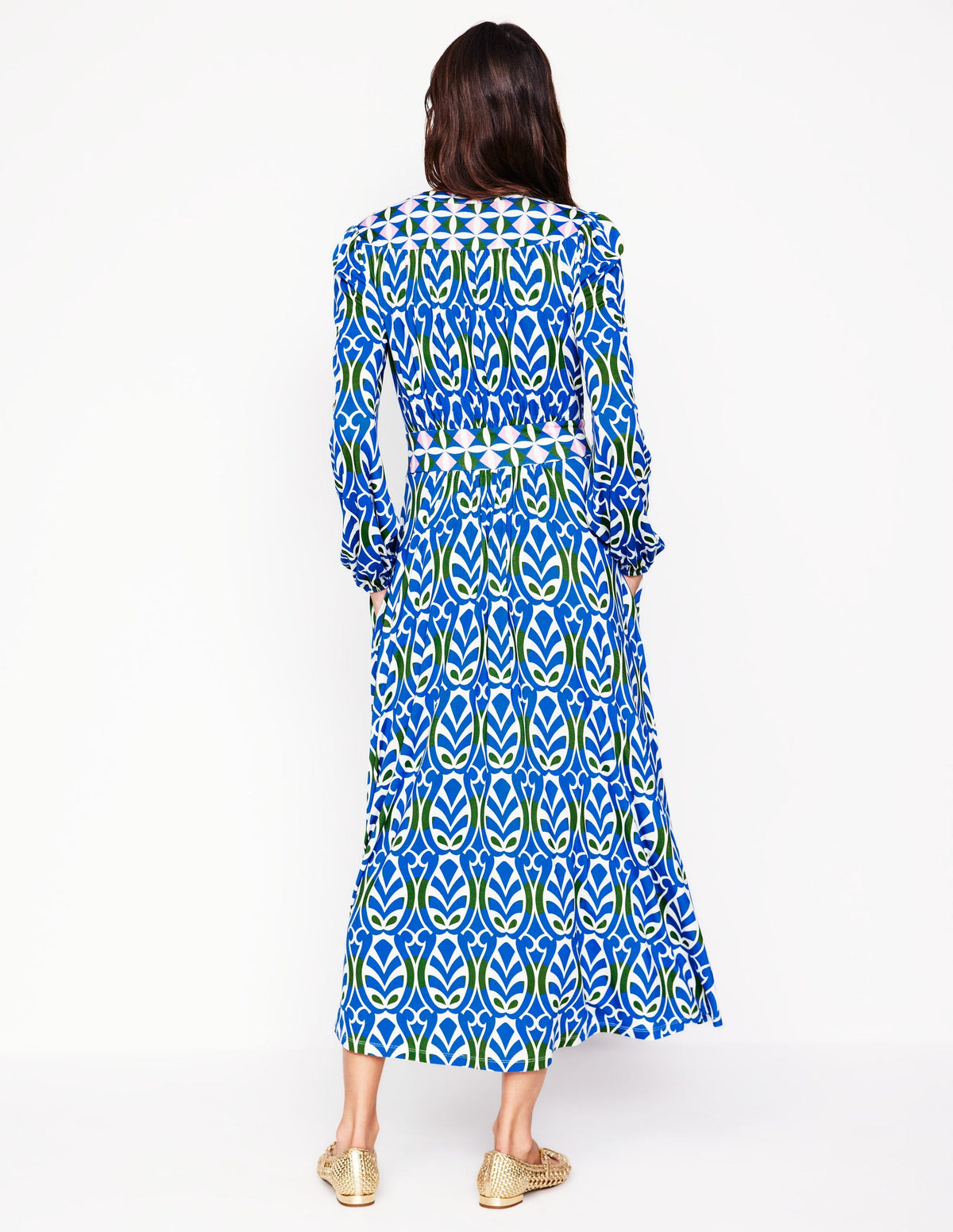 Lily Long Sleeve Midi Dress-Gallery Blue, Leaf Terrace - Image 3