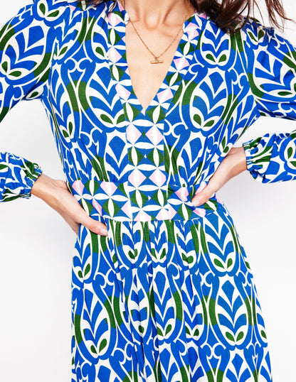 Lily Long Sleeve Midi Dress-Gallery Blue, Leaf Terrace