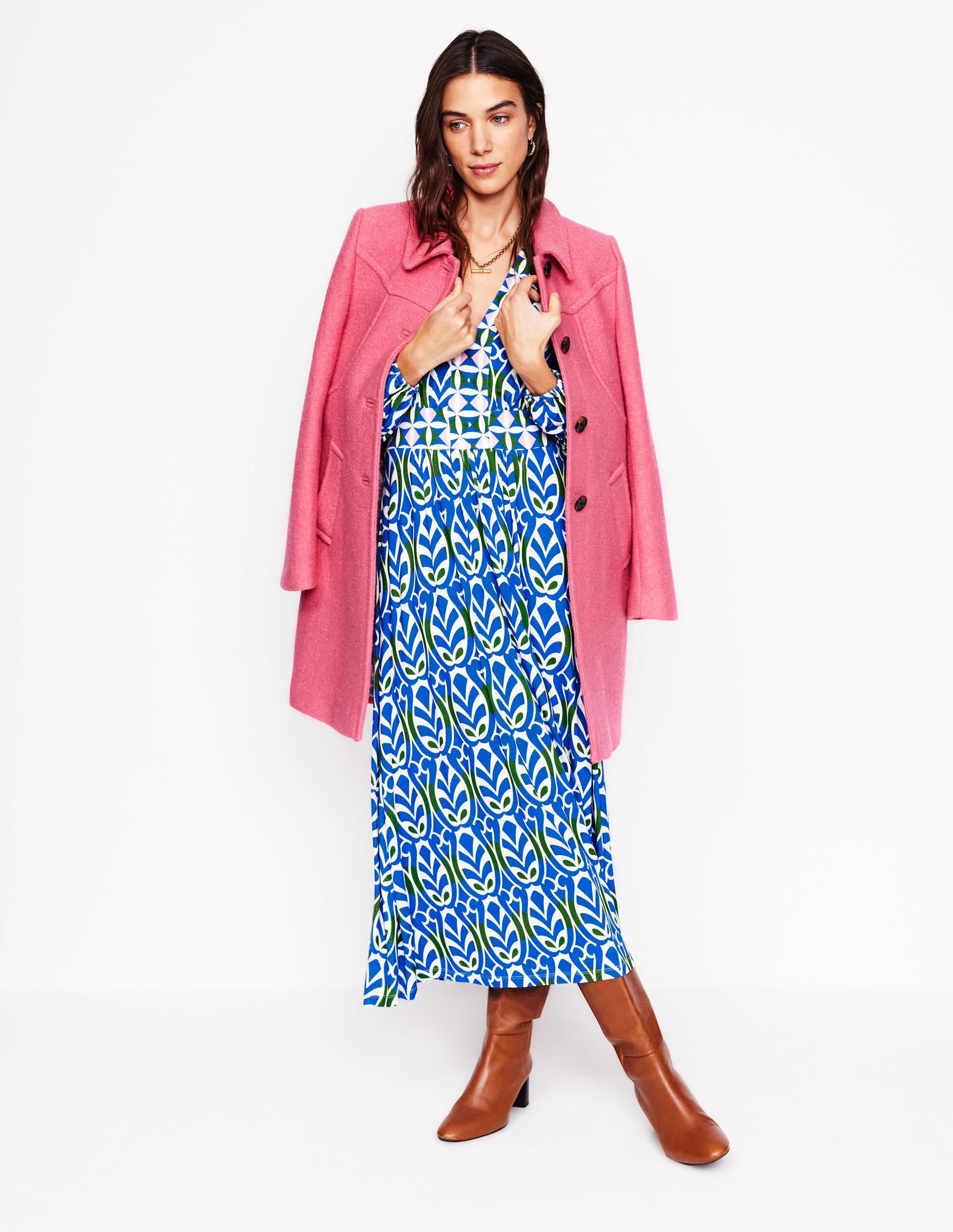 Lily Long Sleeve Midi Dress-Gallery Blue, Leaf Terrace - Image 5