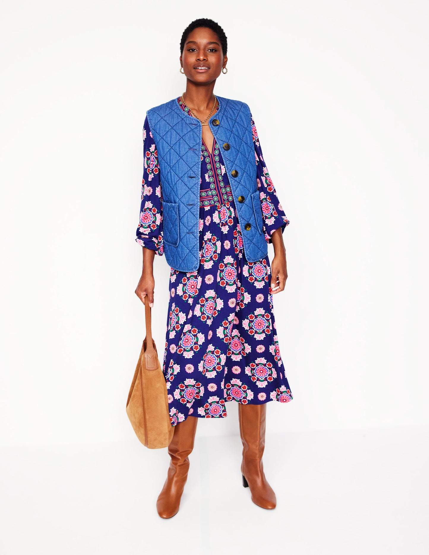 Lily Long Sleeve Midi Dress-Starboard Blue, Meadow Posy