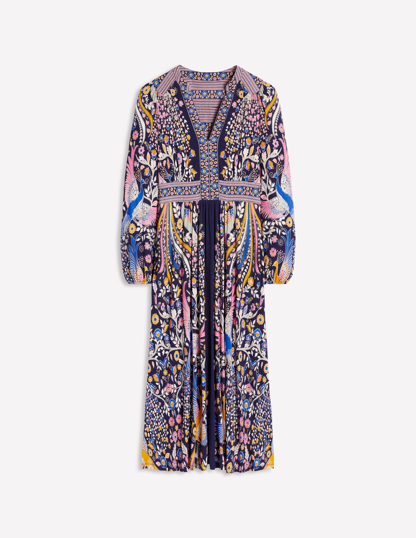 Lily Long Sleeve Midi Dress-French Navy,Enchanting Peacock