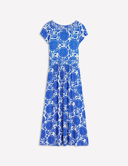 Melanie Jersey Midi Dress-Gallery Blue, Dahlia Stamp