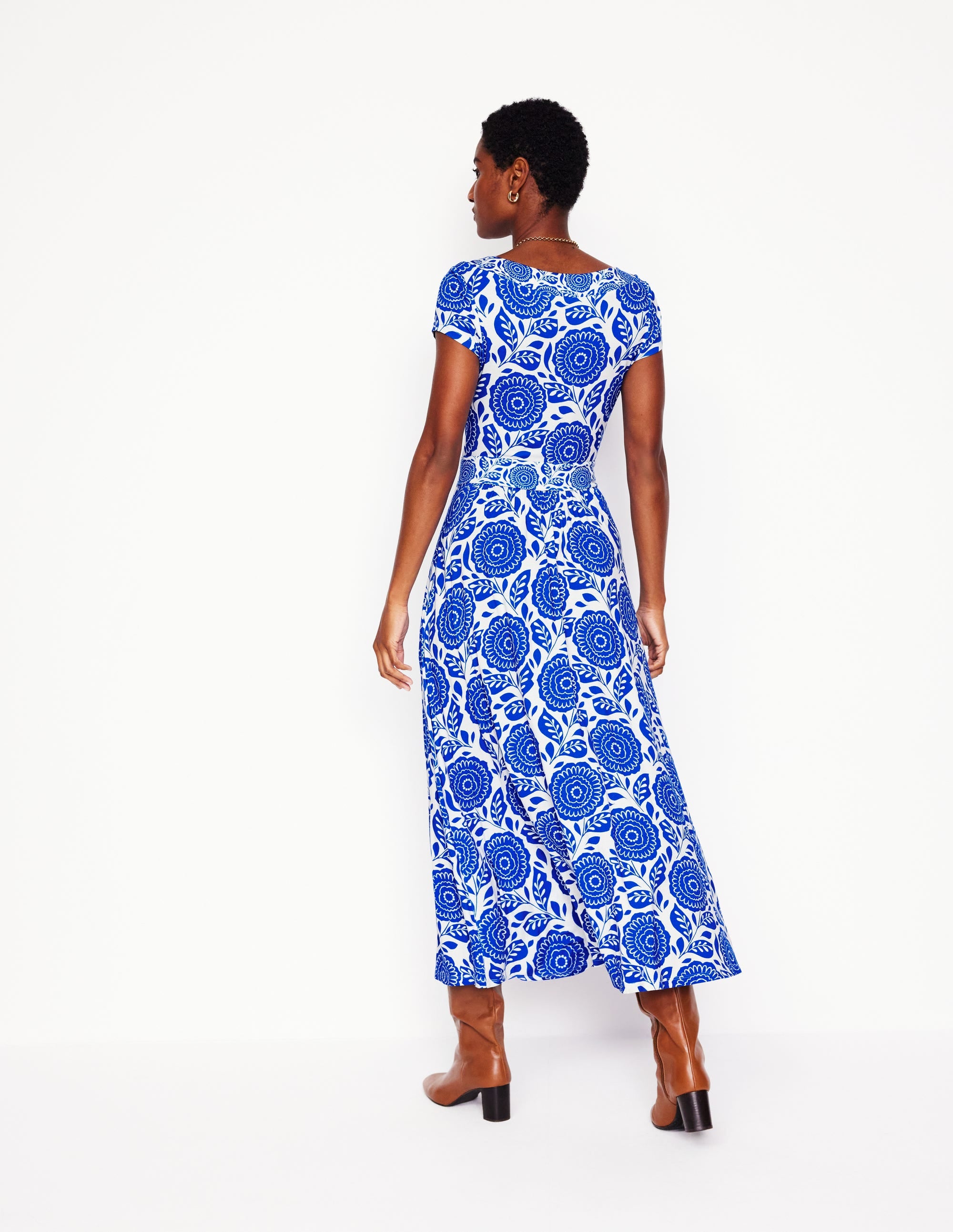 Melanie Jersey Midi Dress-Gallery Blue, Dahlia Stamp - Image 3