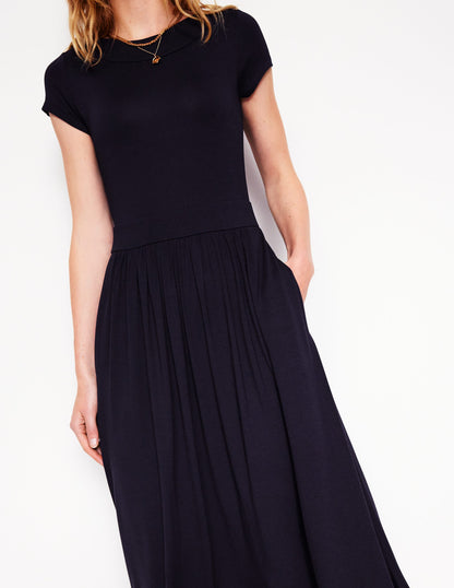 Melanie Jersey Midi Dress-Navy