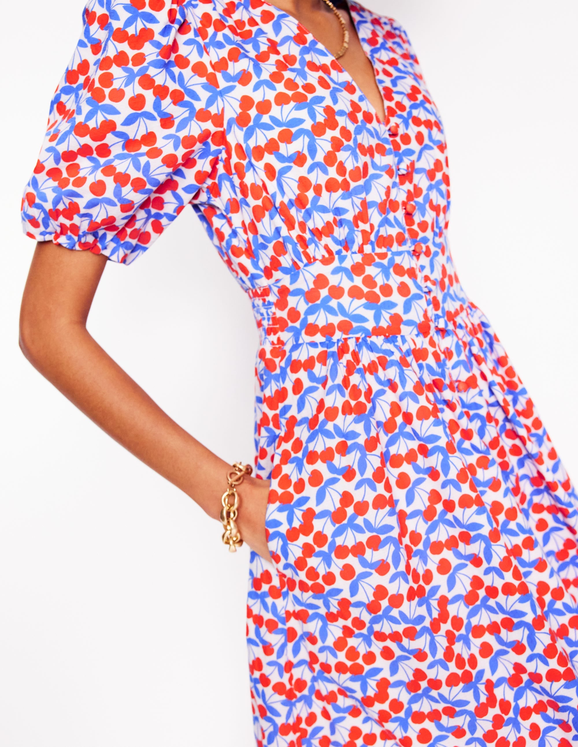 Lillian Cotton Midi Dress-Chalk Pink, Cherry Cascade - Image 3