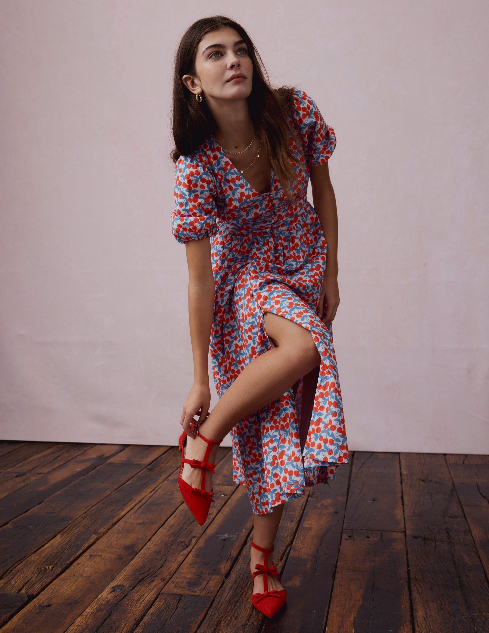 Ladies Dresses Boden Jane Midi Dress Lillian Cotton Midi Dress-Chalk Pink, Cherry Cascade Boden USA Ladies Dresses Boden Jane Midi Dress Lillian Cotton Midi Dress-Chalk Pink, Cherry Cascade Boden USA