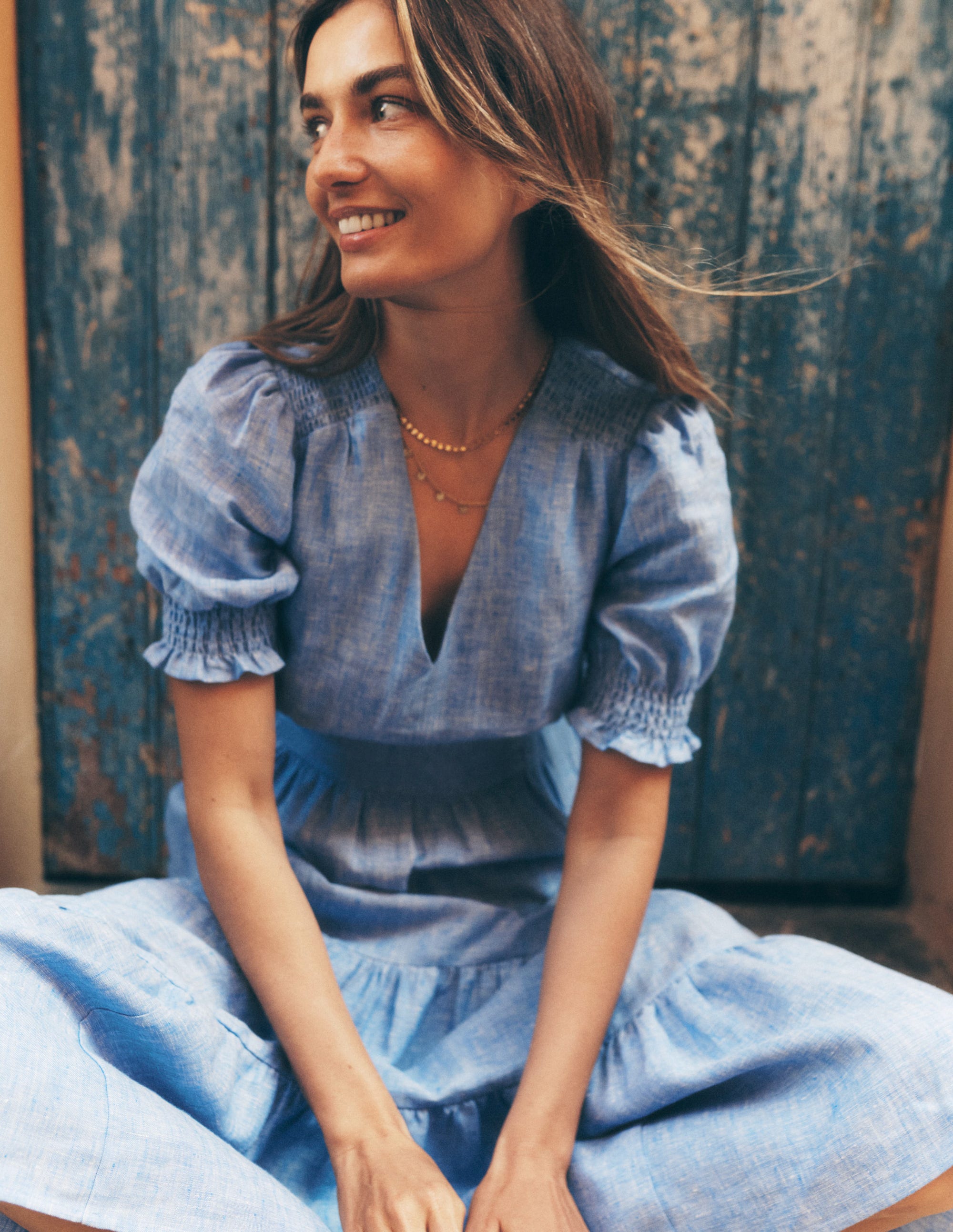 Anna Linen Tiered Midi Dress-Summer Blue Chambray - Image 7