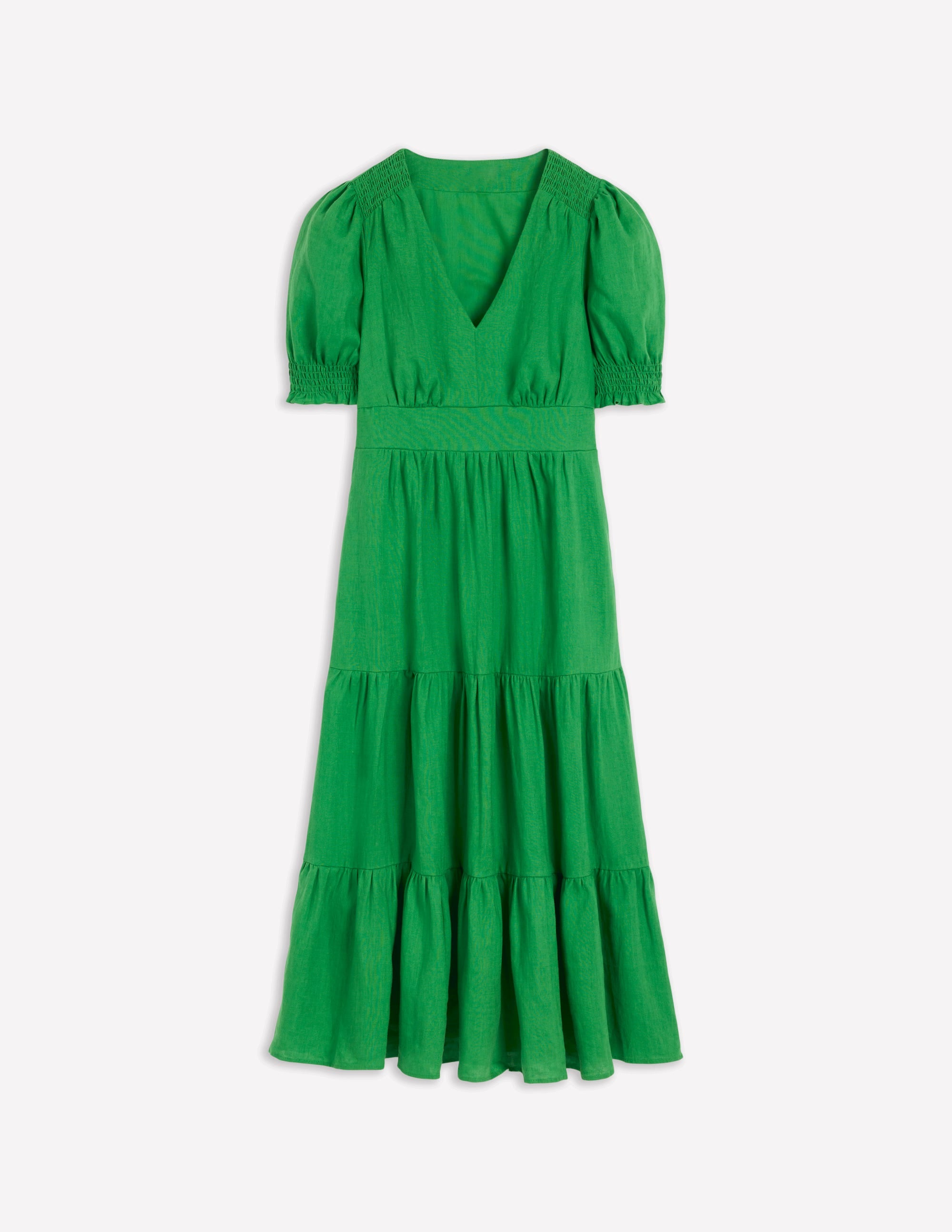 Anna Linen Tiered Midi Dress-Paradise Green - Image 6