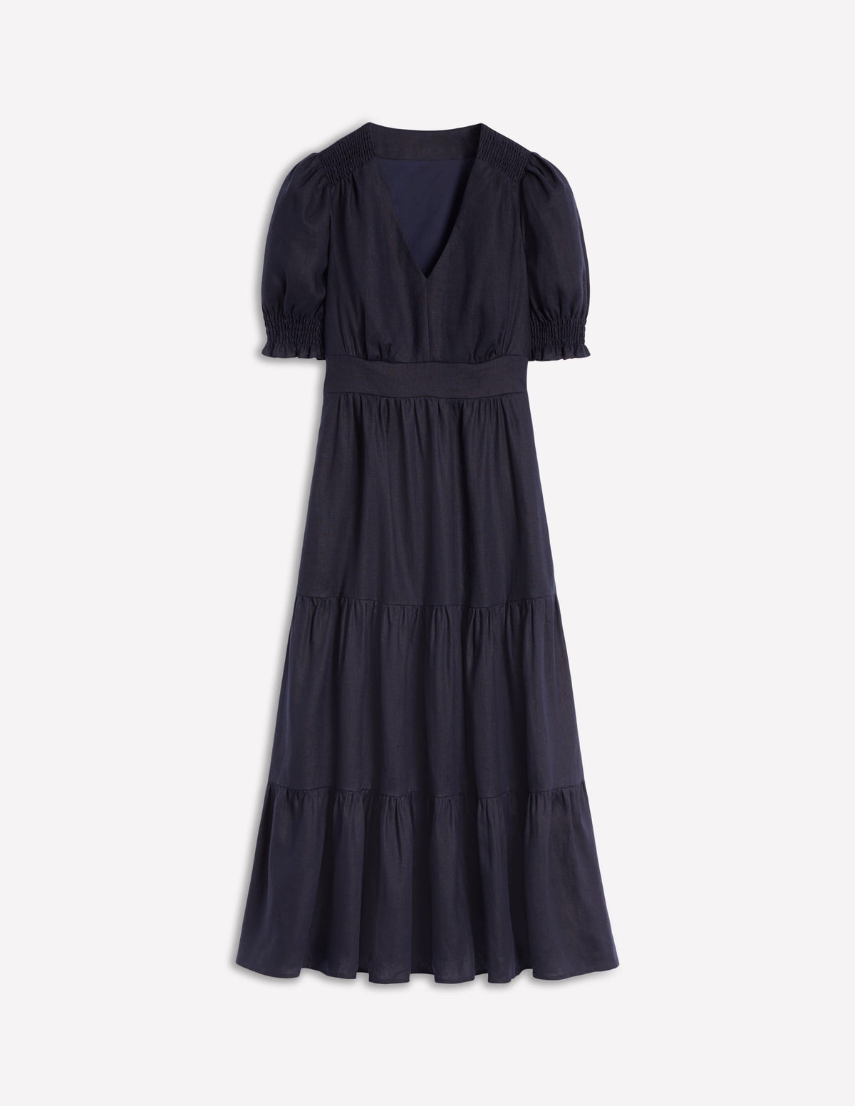 Anna Linen Tiered Midi Dress-Navy - Image 6