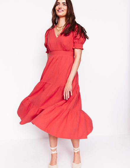 Anna Double Cloth Midi Dress-Jam Red