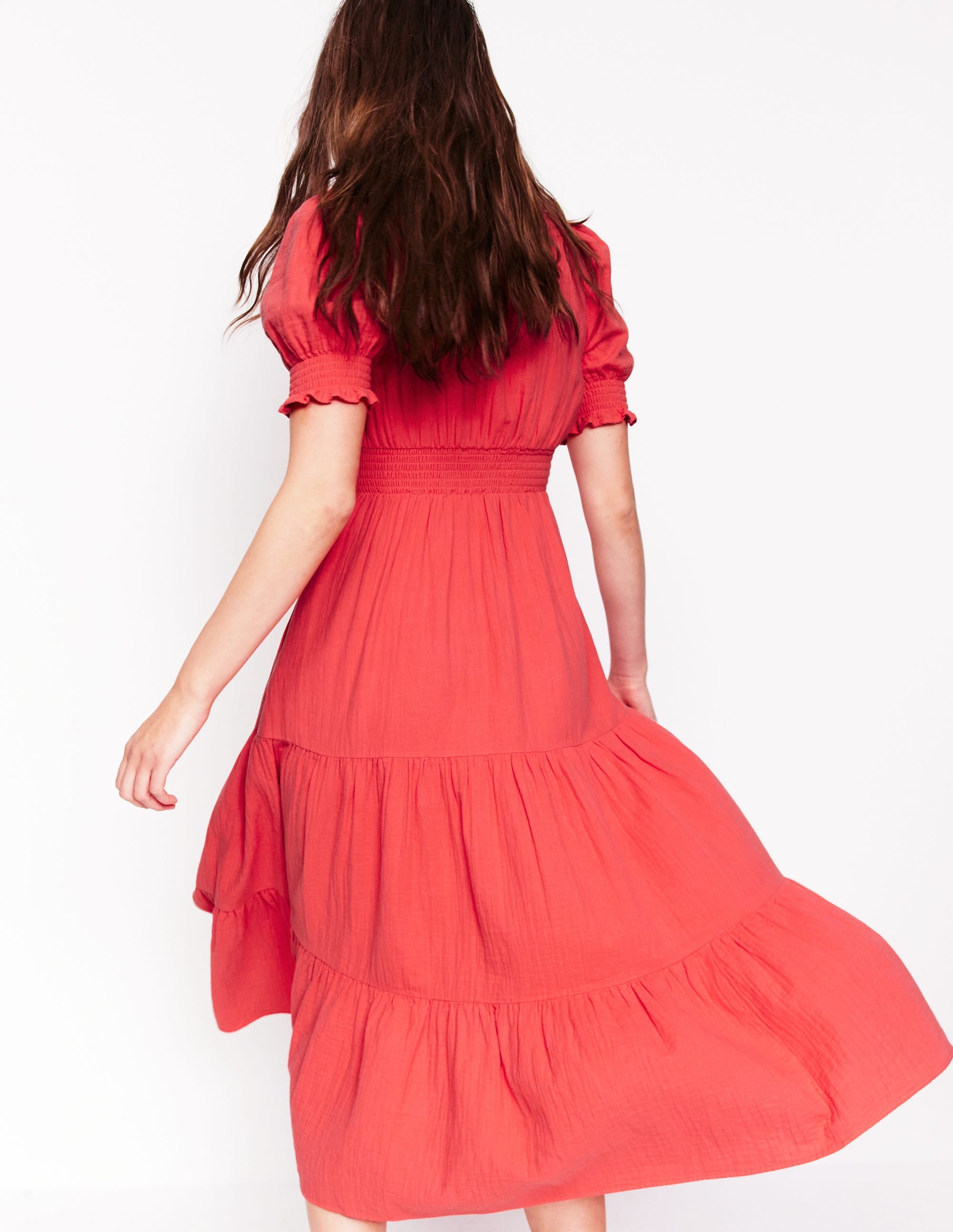 Anna Double Cloth Midi Dress-Jam Red - Image 3