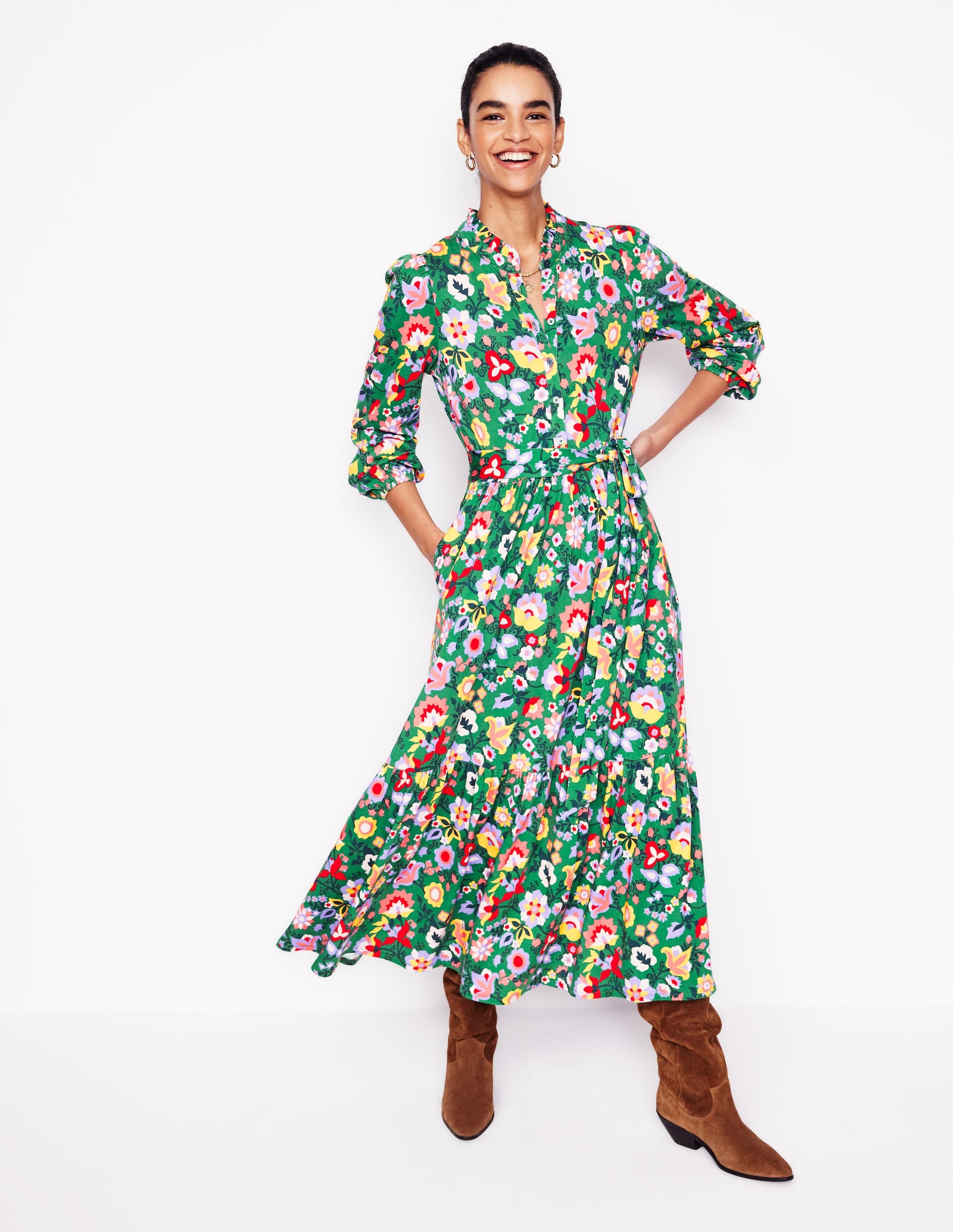 Willow Tiered Jersey Dress-Forest Grass, Flourishing Vine - Image 1