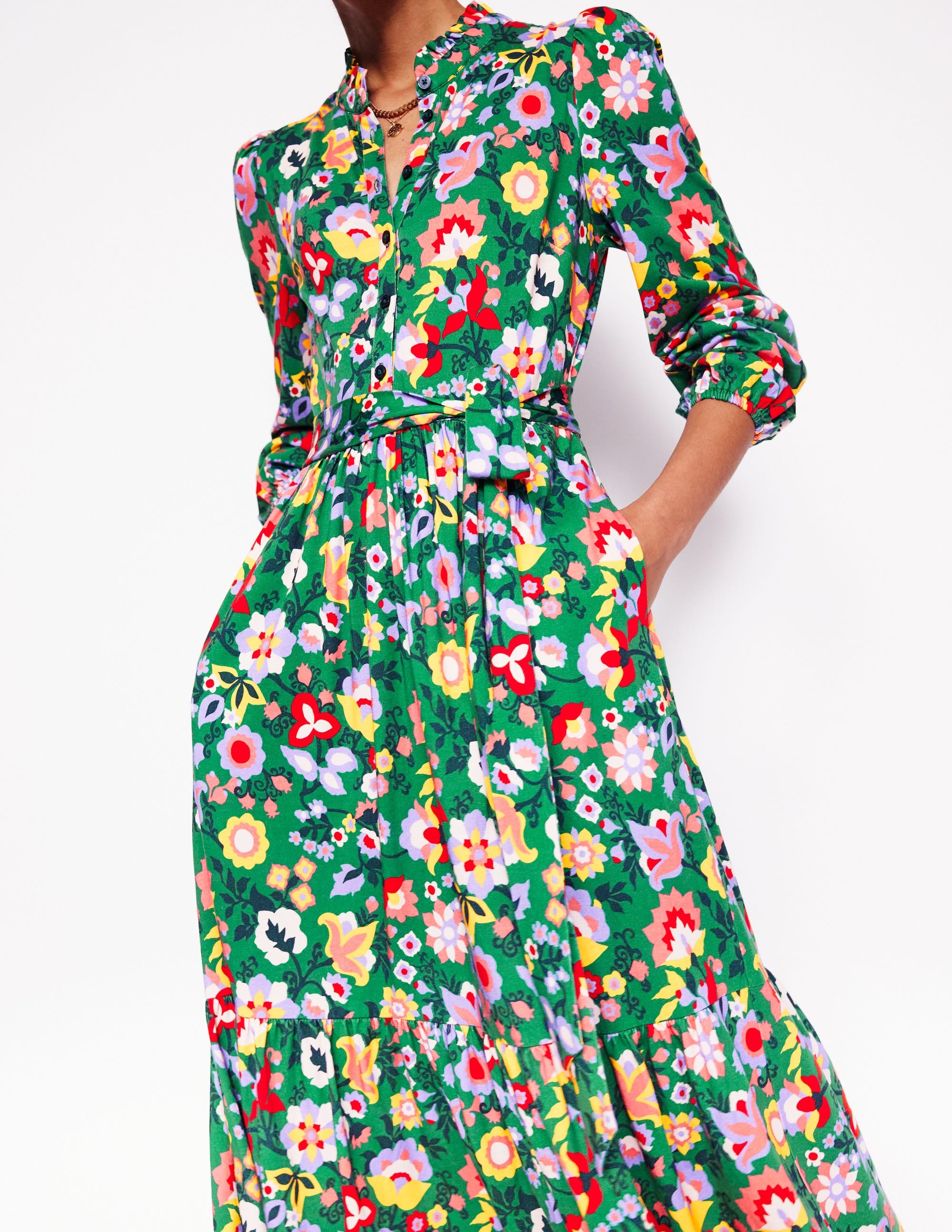 Willow Tiered Jersey Dress-Forest Grass, Flourishing Vine - Image 2