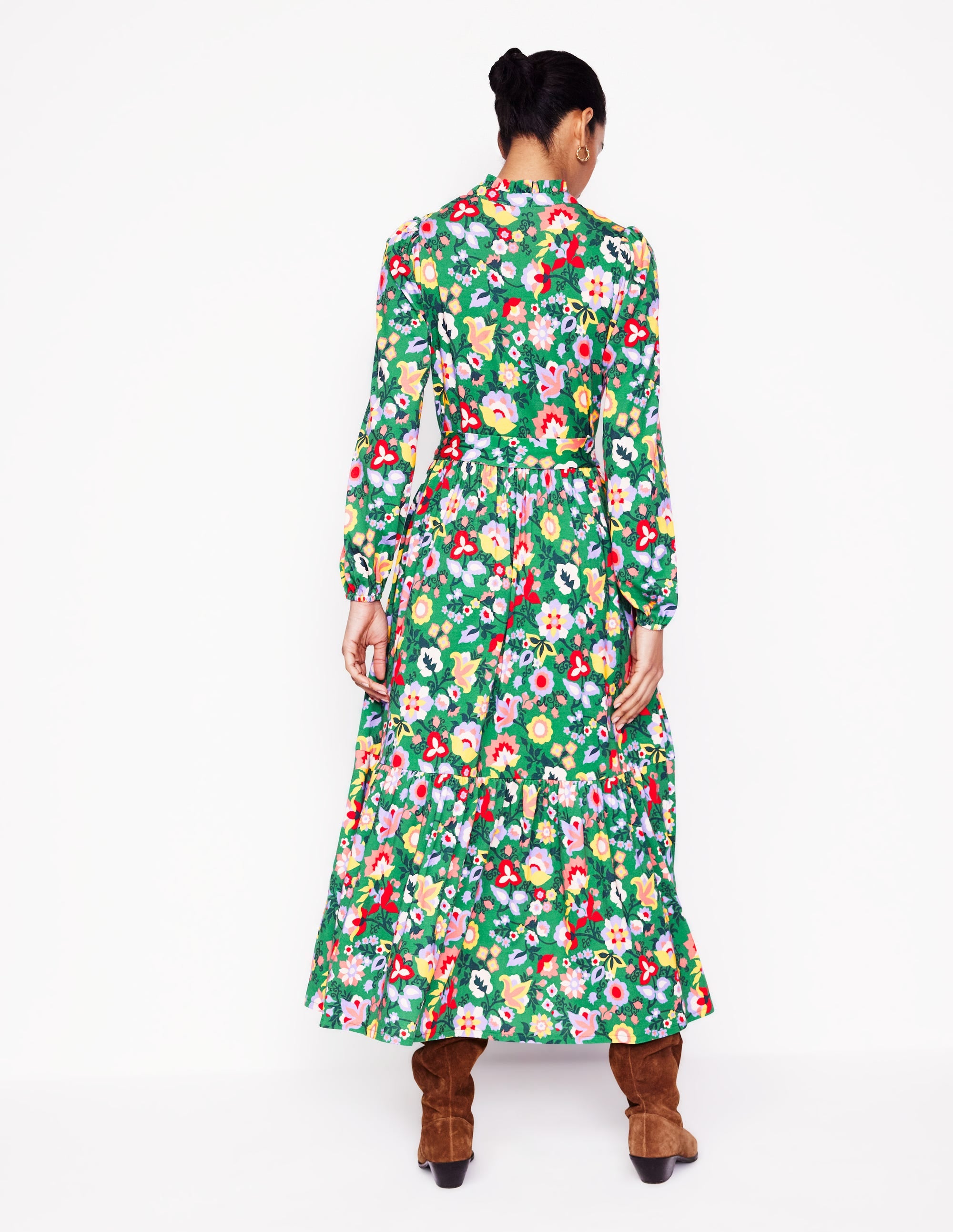 Willow Tiered Jersey Dress-Forest Grass, Flourishing Vine - Image 3