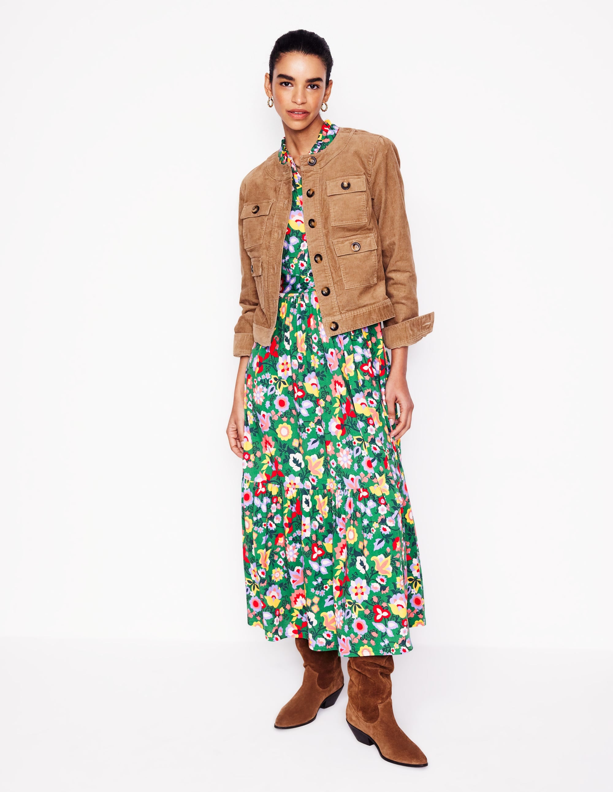 Willow Tiered Jersey Dress-Forest Grass, Flourishing Vine - Image 4