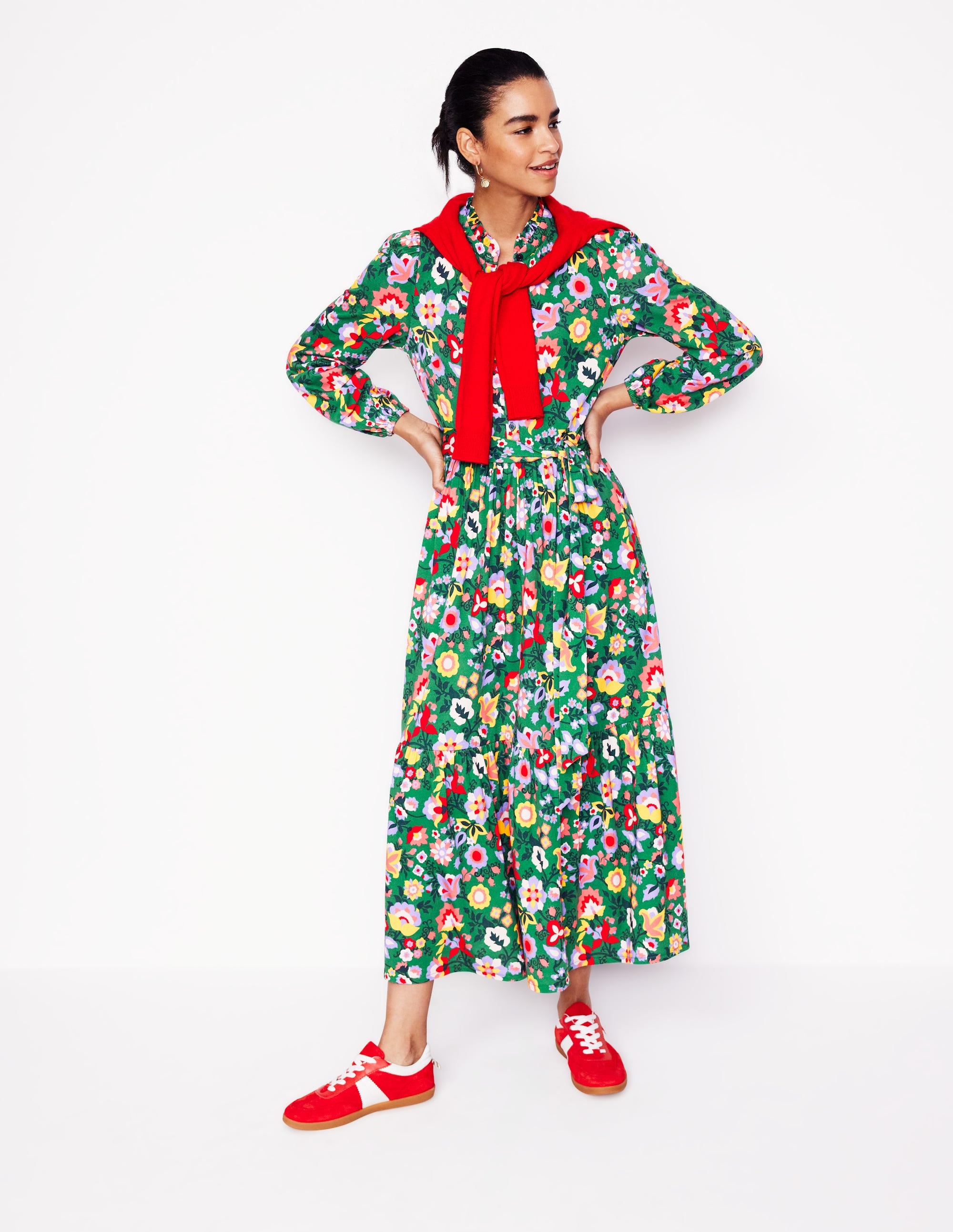 Willow Tiered Jersey Dress-Forest Grass, Flourishing Vine - Image 5
