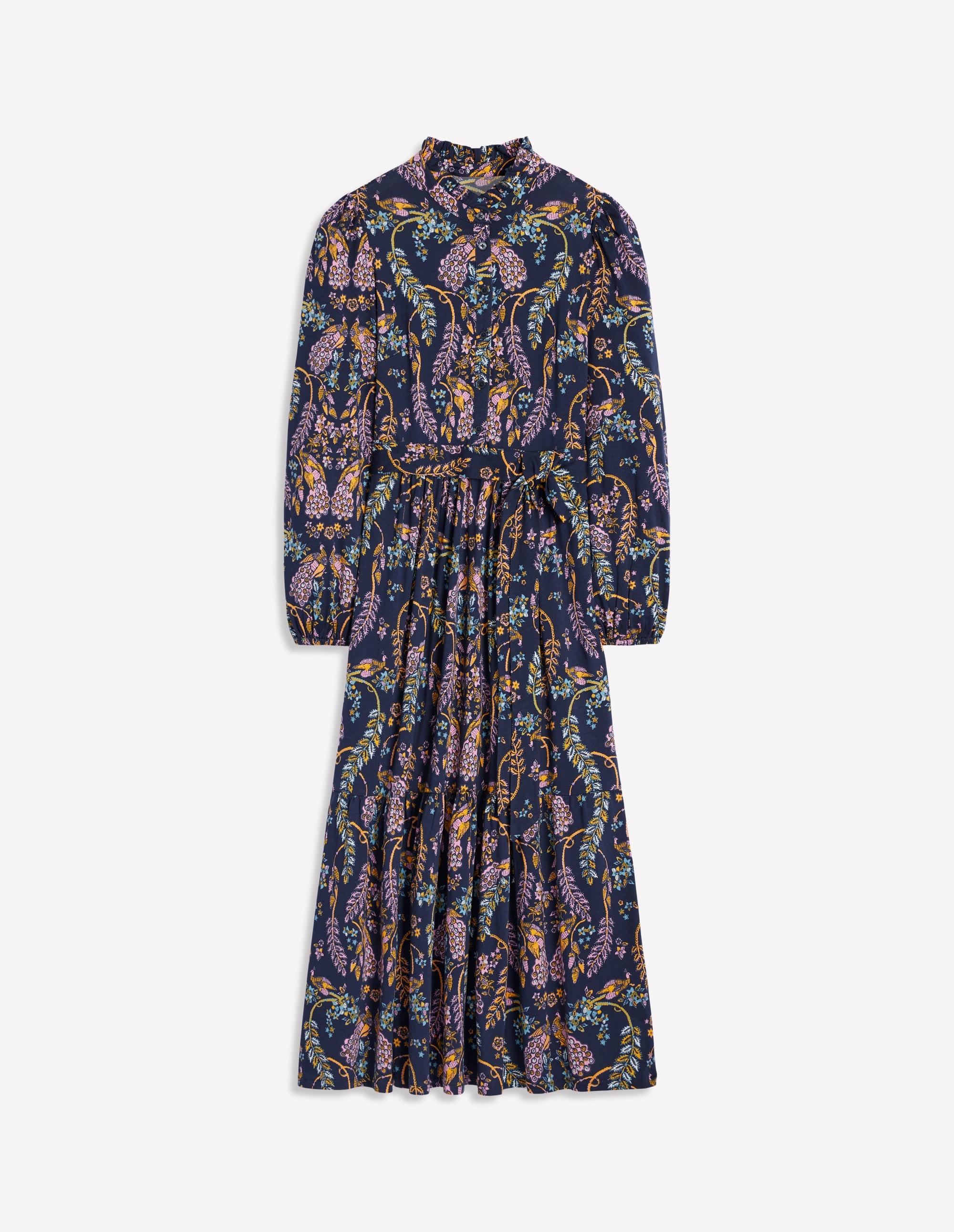 Willow Tiered Jersey Dress-French Navy,Enchanting Peacock - Image 6
