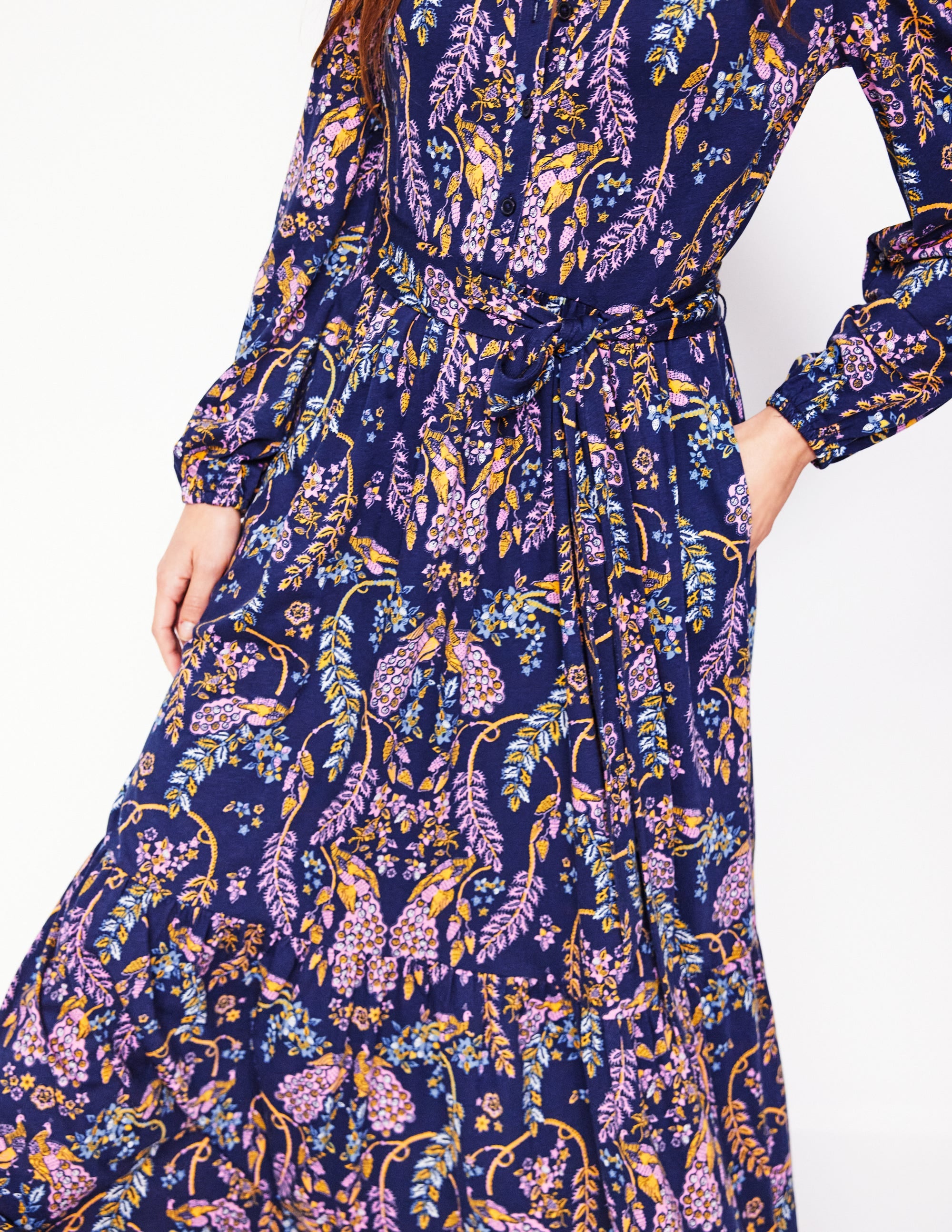 Willow Tiered Jersey Dress-French Navy,Enchanting Peacock - Image 2