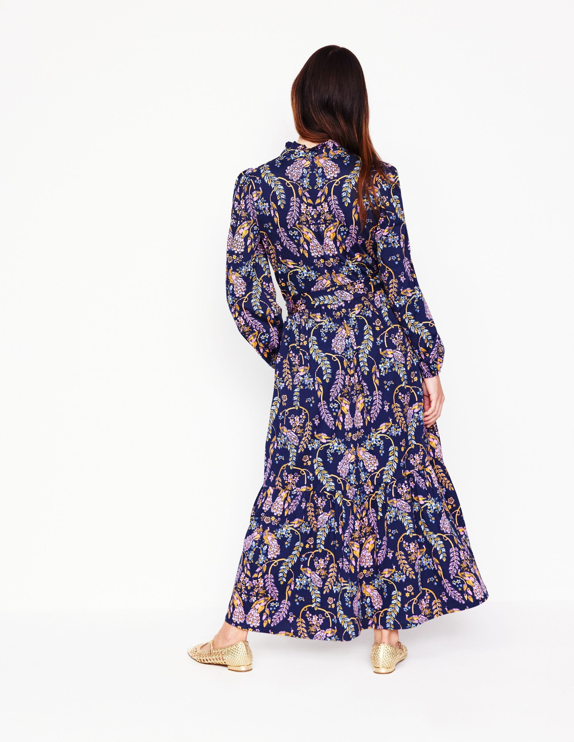 Willow Tiered Jersey Dress-French Navy,Enchanting Peacock - Image 3