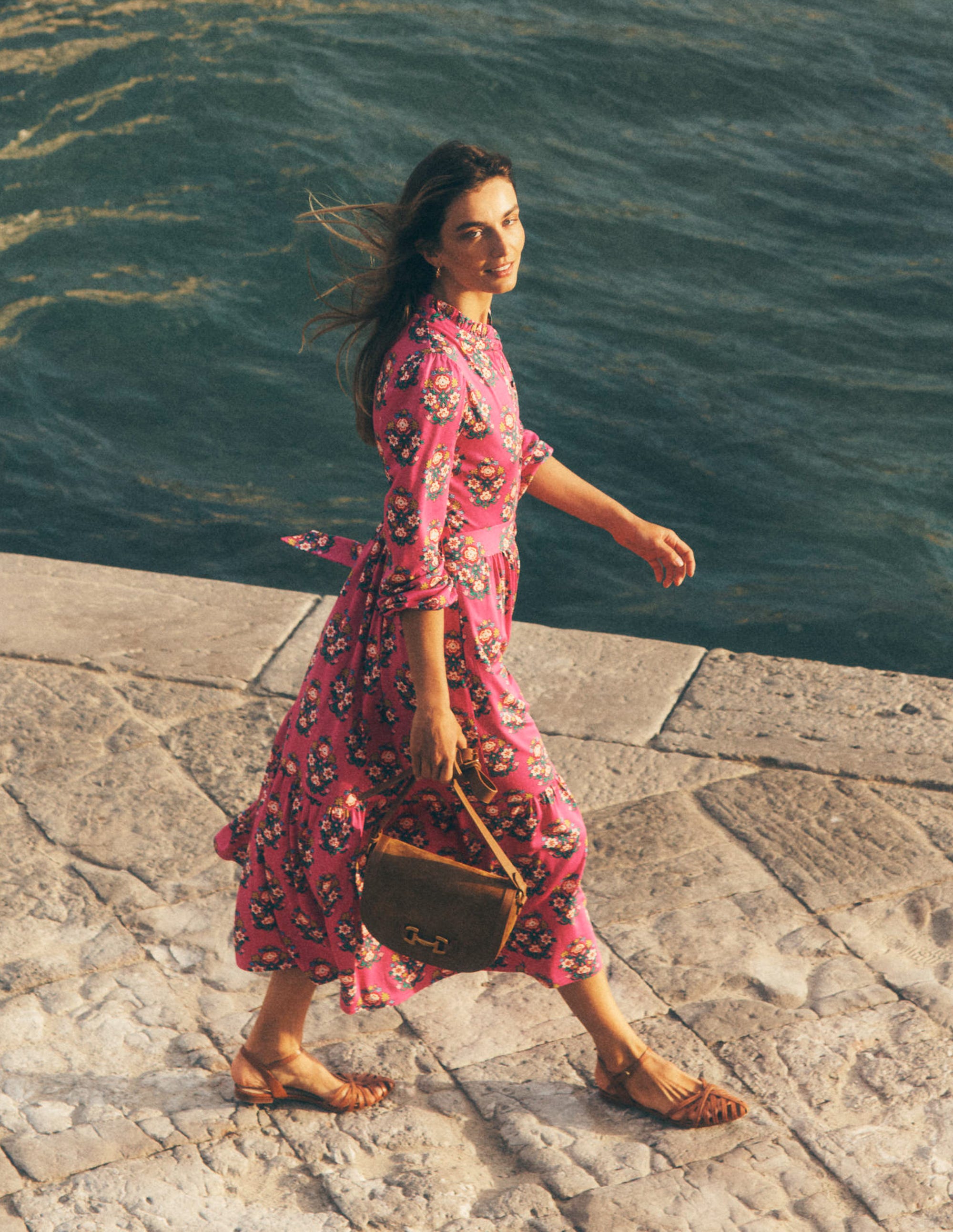 Willow Tiered Jersey Dress-Cosmos Pink, Wildflower Stamp - Image 2